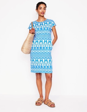 Balanced Look Rhinestone-Detail Leah Jersey T-shirt Dress-Cerulean Blue, Ornate Tropic
