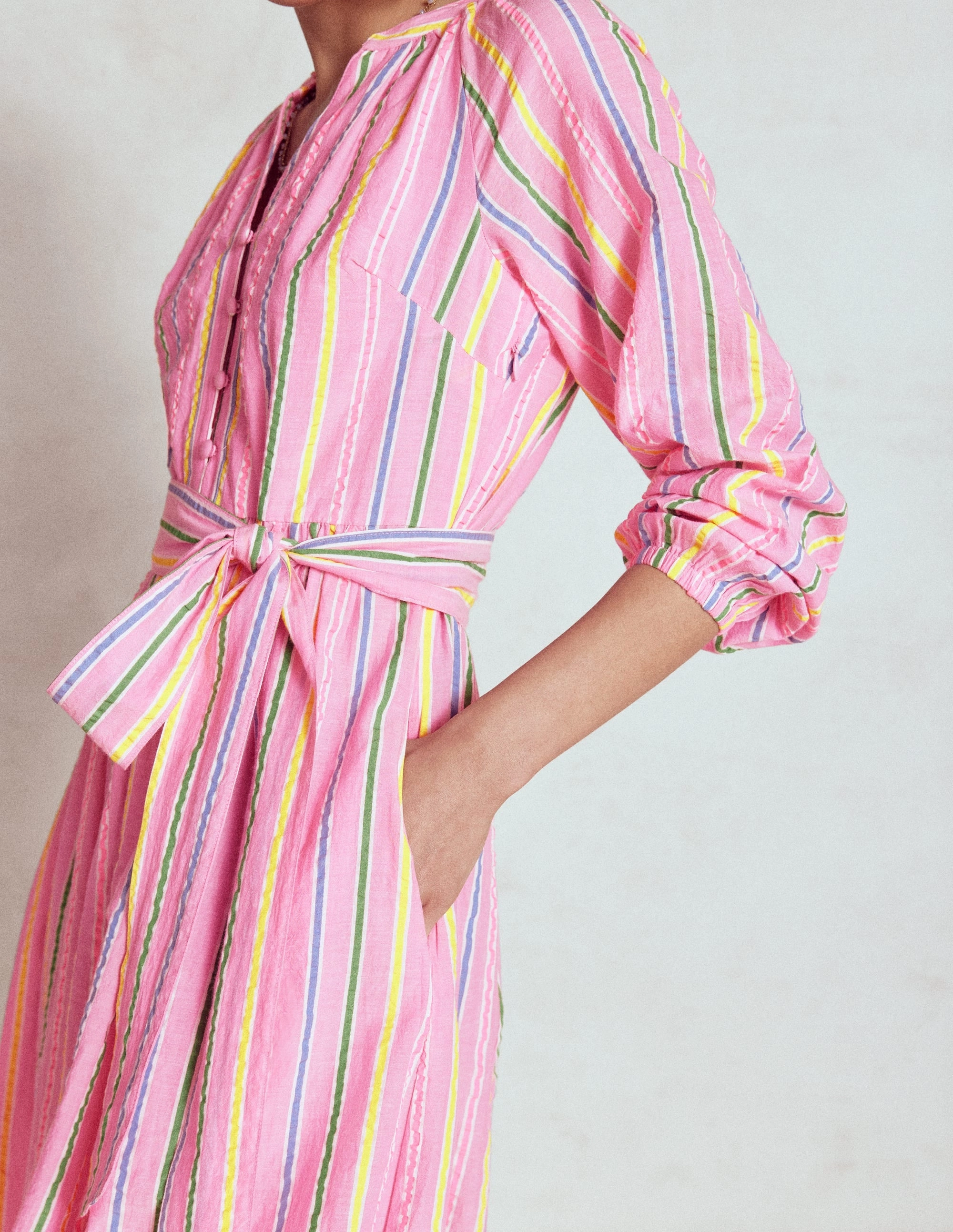Faye Cotton Maxi Dress-Sorbet Pink, Seersucker Stripe Cozy Flex