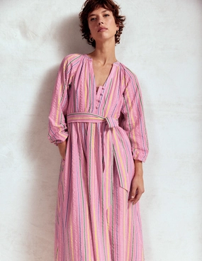 Cool Form Inclusive Fit Faye Cotton Maxi Dress-Sorbet Pink, Seersucker Stripe