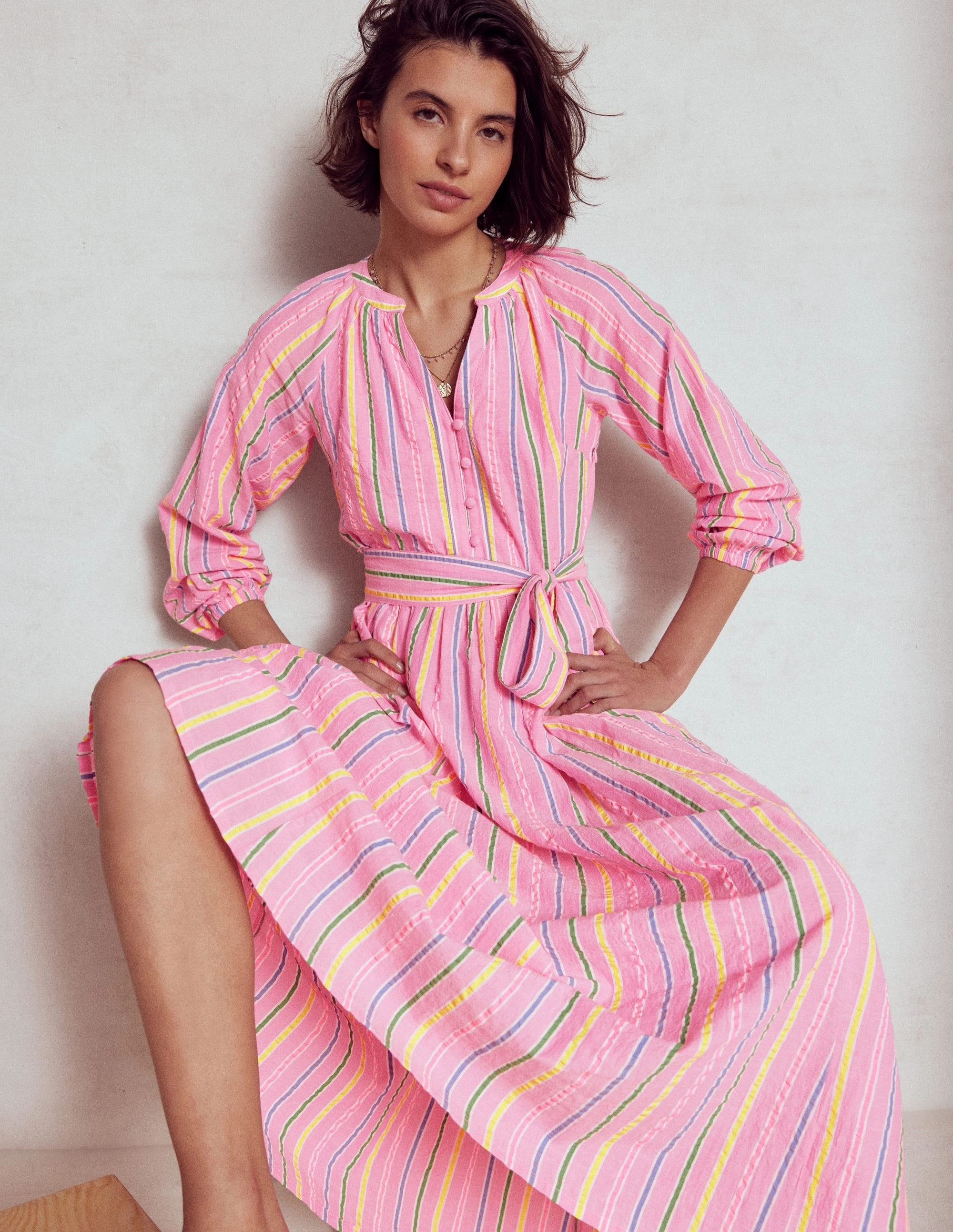 Faye Cotton Maxi Dress-Sorbet Pink, Seersucker Stripe Breezy Fit