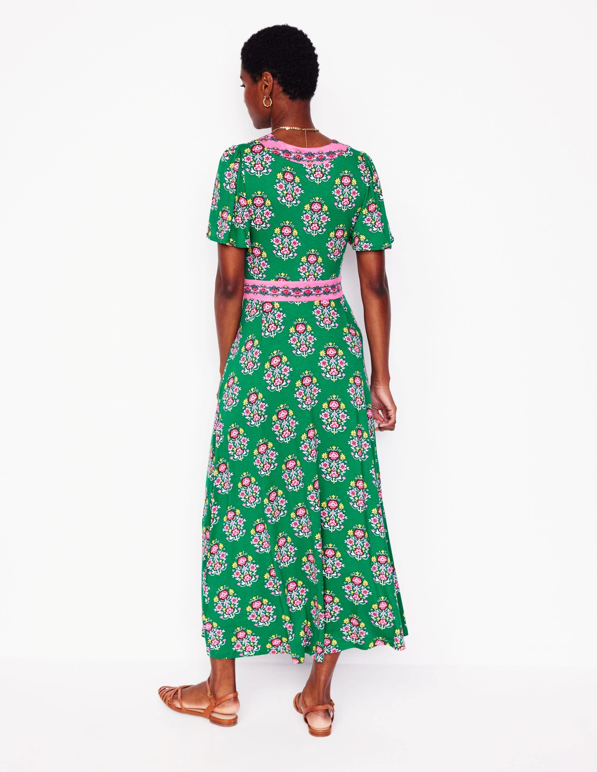 Ellie Flutter Maxi Tea Dress-Rich Emerald, Wildflower Stamp Flow Ready FlexibleClosure