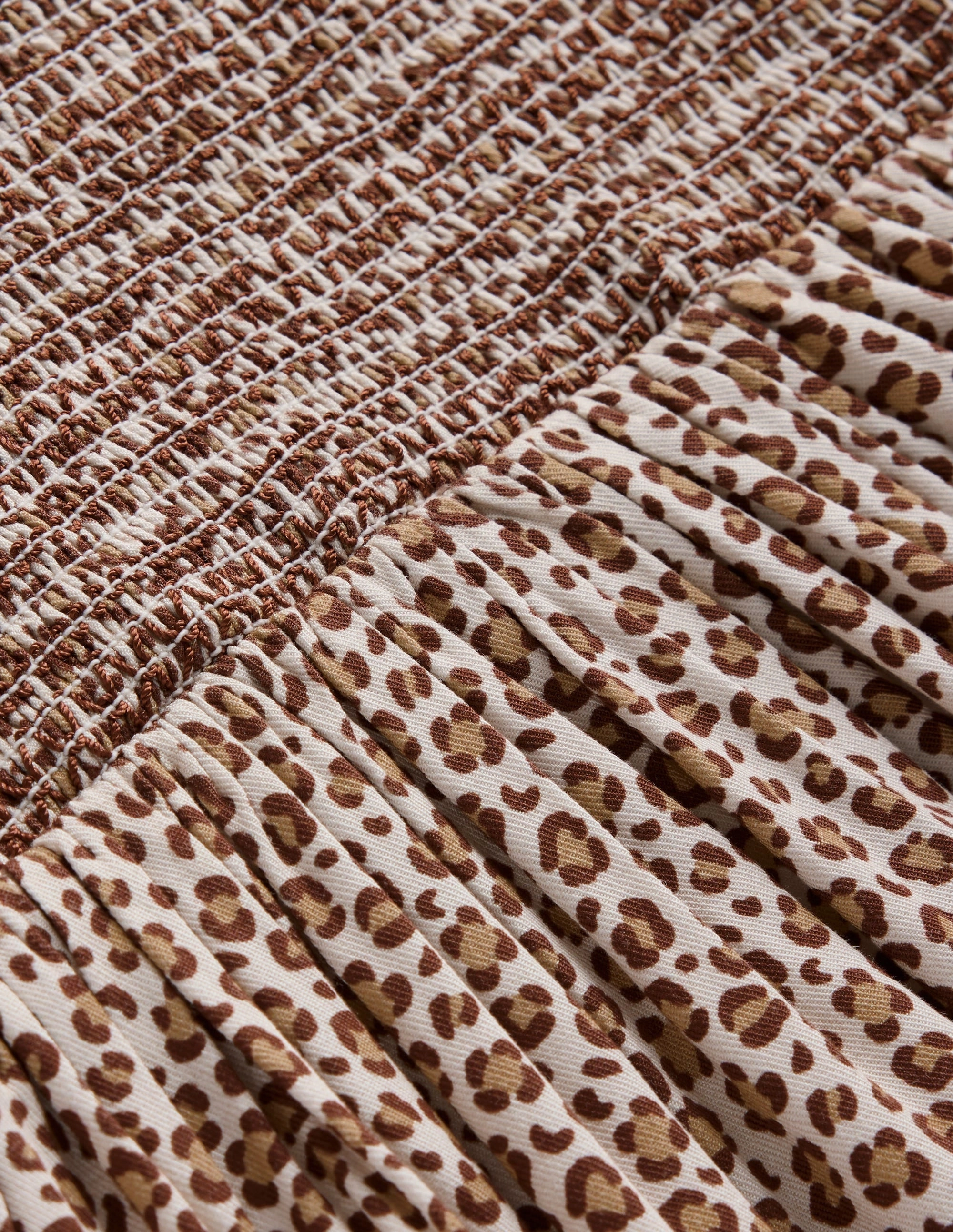 Art Inspired Shirred Bodice Woven Dress-Brown Leopard Print