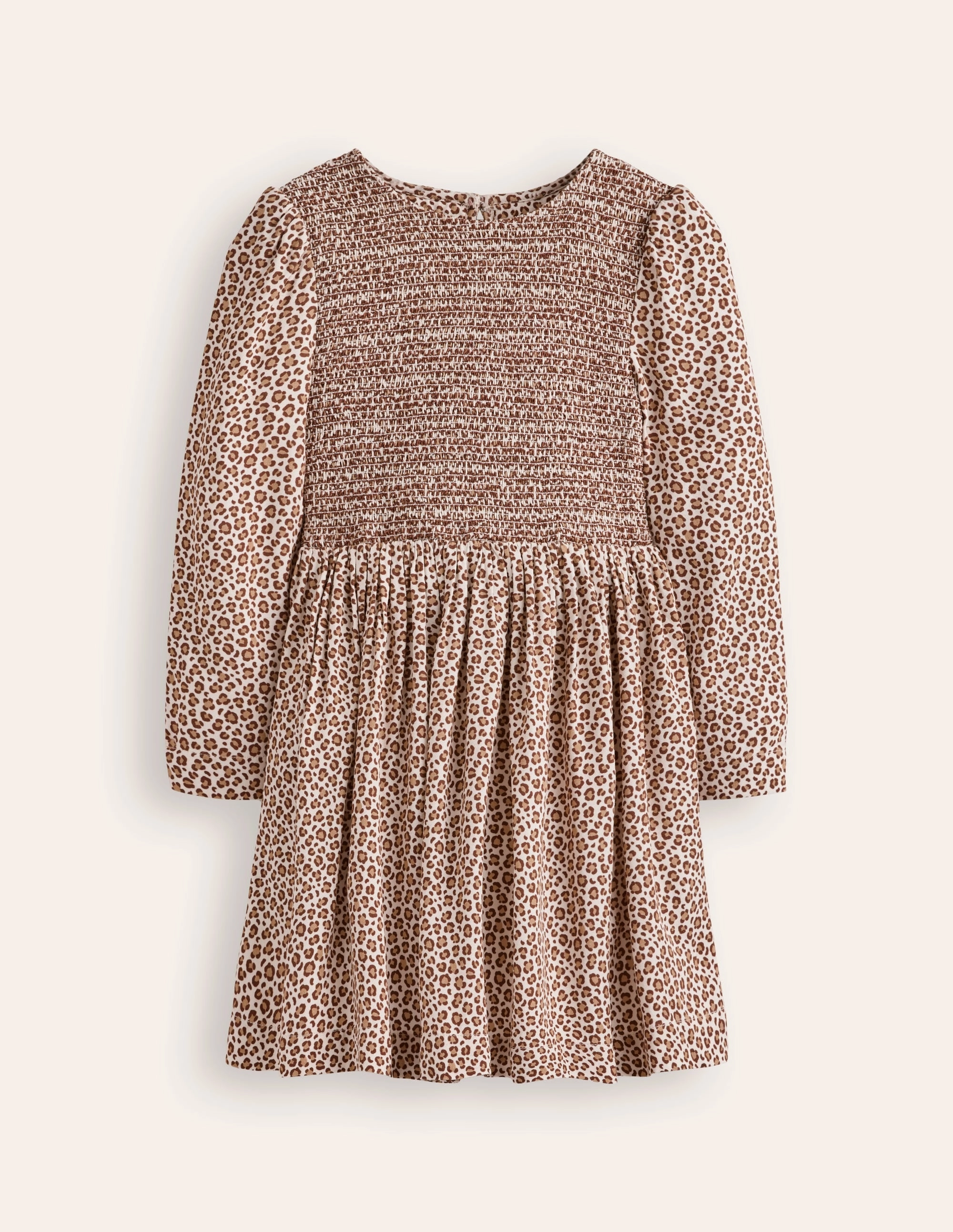 Bold Movement Shirred Bodice Woven Dress-Brown Leopard Print