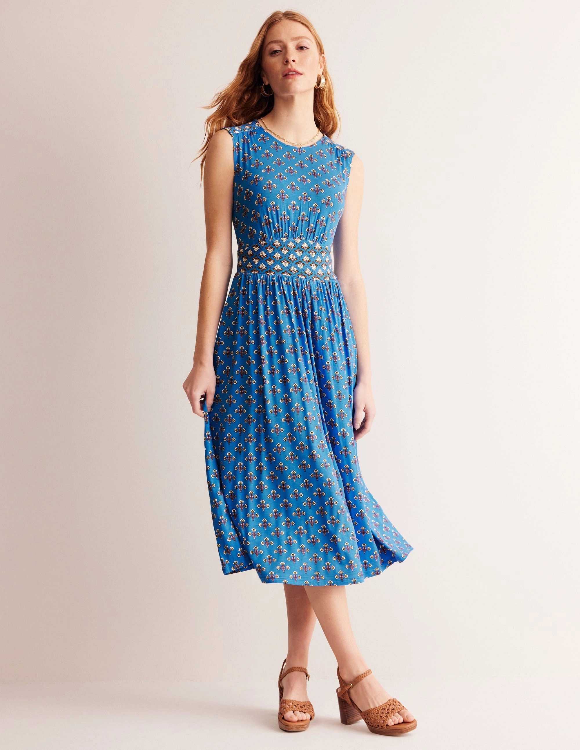 Refined Vibe Formed Look Thea Sleeveless Midi Dress-Indigo Bunting, Passion Stem