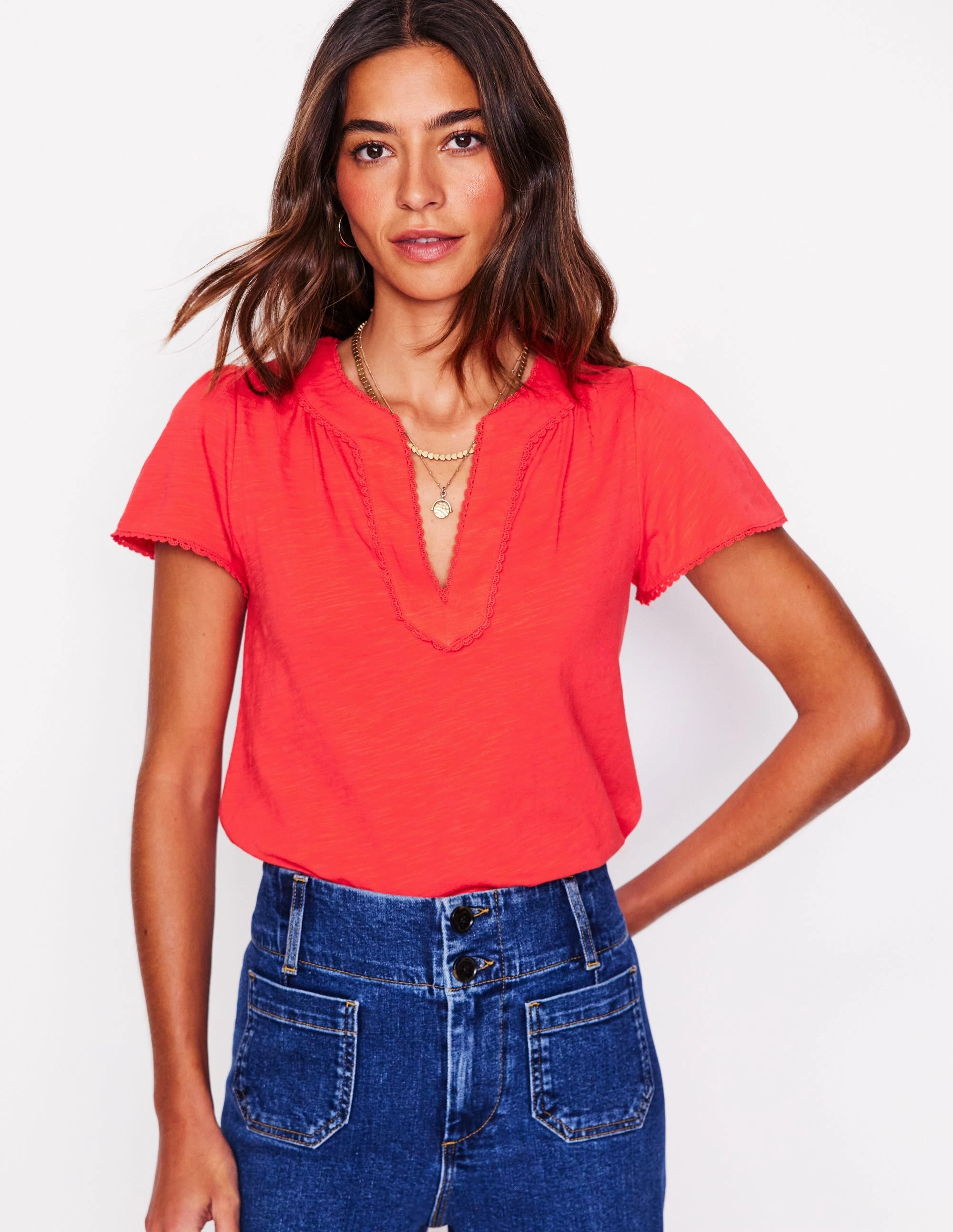 Low Profile Collar Ava Short Sleeve Top-Jam Red