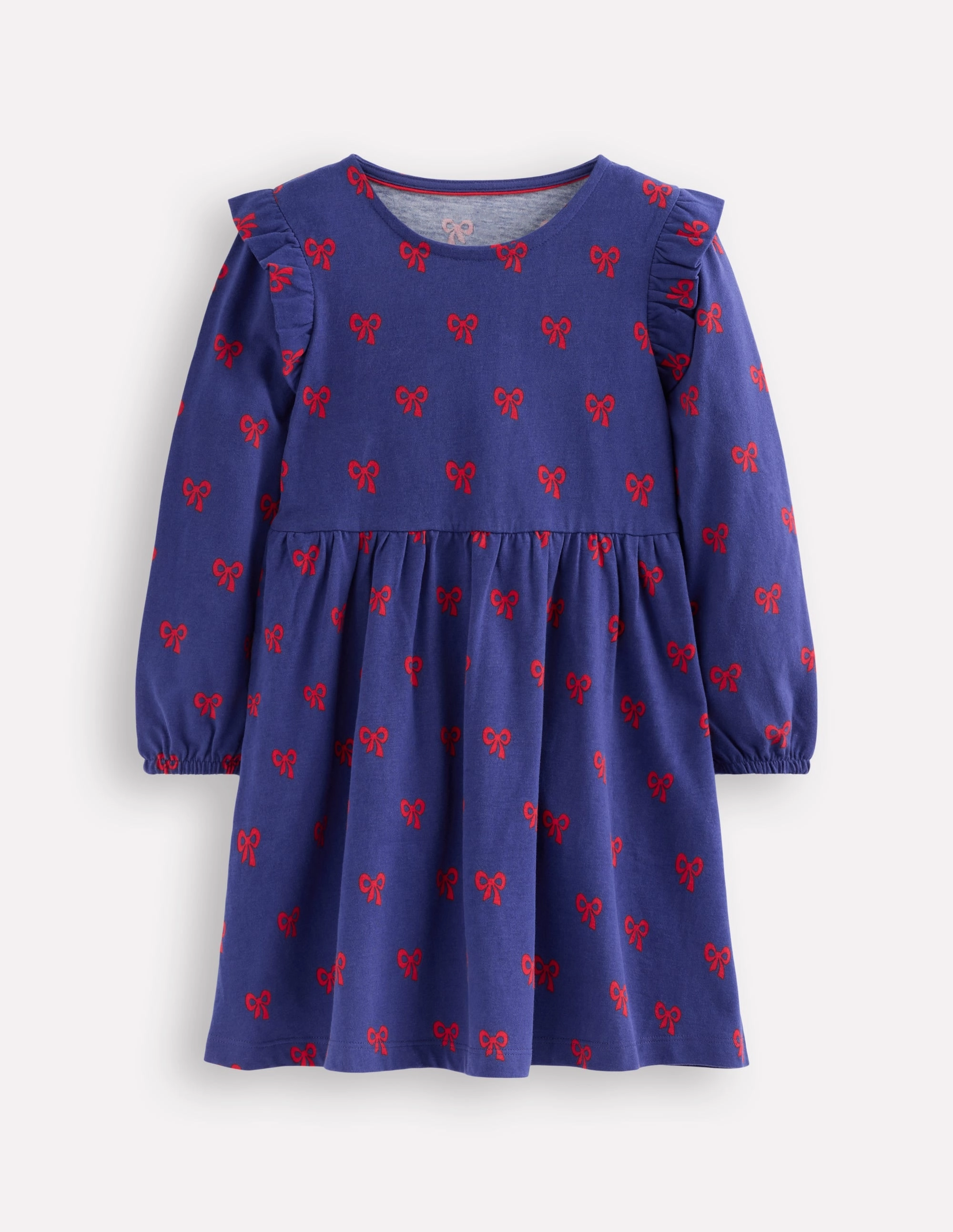 Layered-Sleeve Date-Night Posie Long Sleeve Jersey Dress-Starboard Blue Tiny Bows