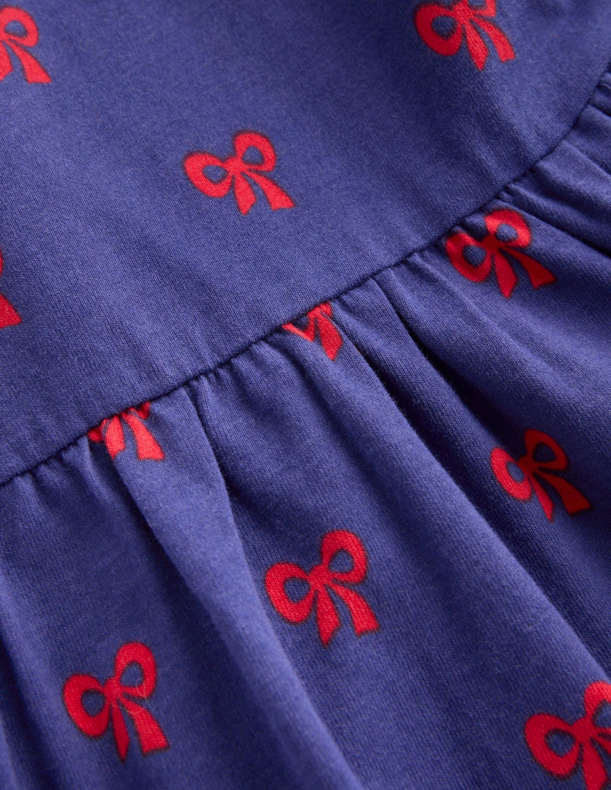 Satin Finish Easy Draping Posie Long Sleeve Jersey Dress-Starboard Blue Tiny Bows