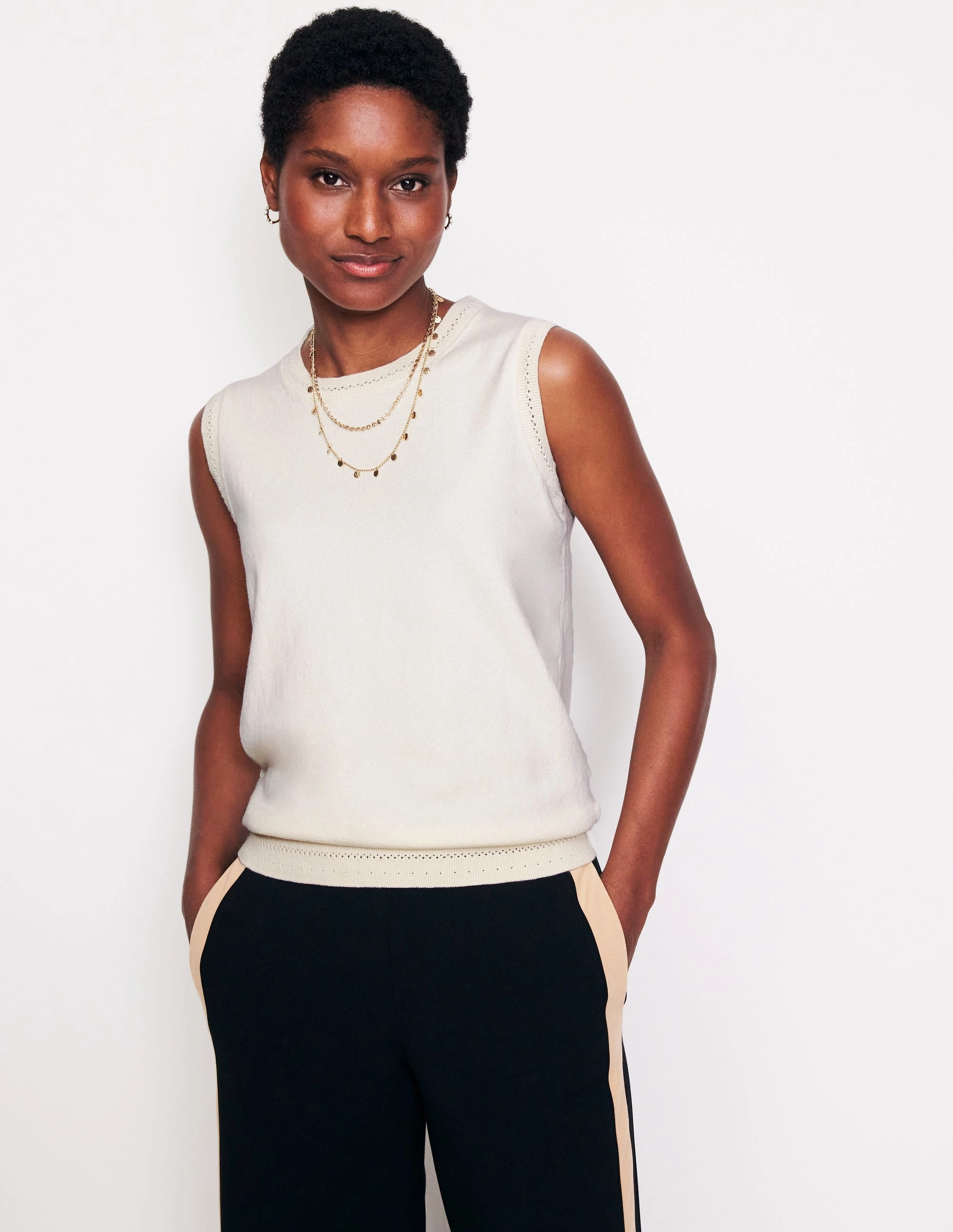 Versatile Trend Work Outfit Catriona Crew Neck Cotton Tank-Warm Ivory