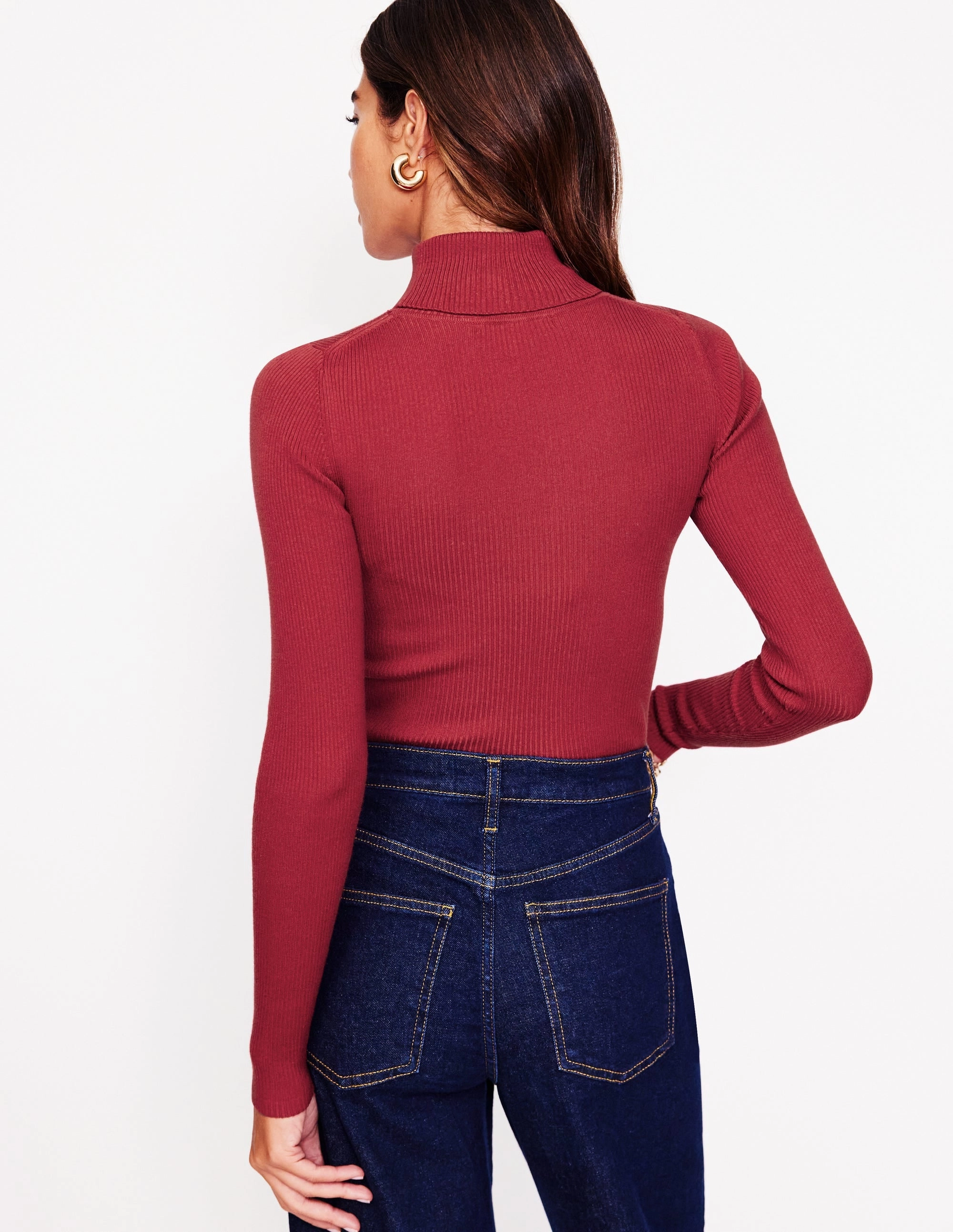 Catriona Roll Neck Jumper-Red Liquorice FourWay Stretch