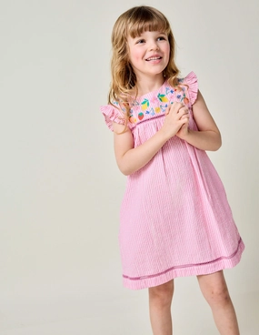 Celia Woven Holiday Dress-Pink Stripe Fruit City Flow Perfect Layering