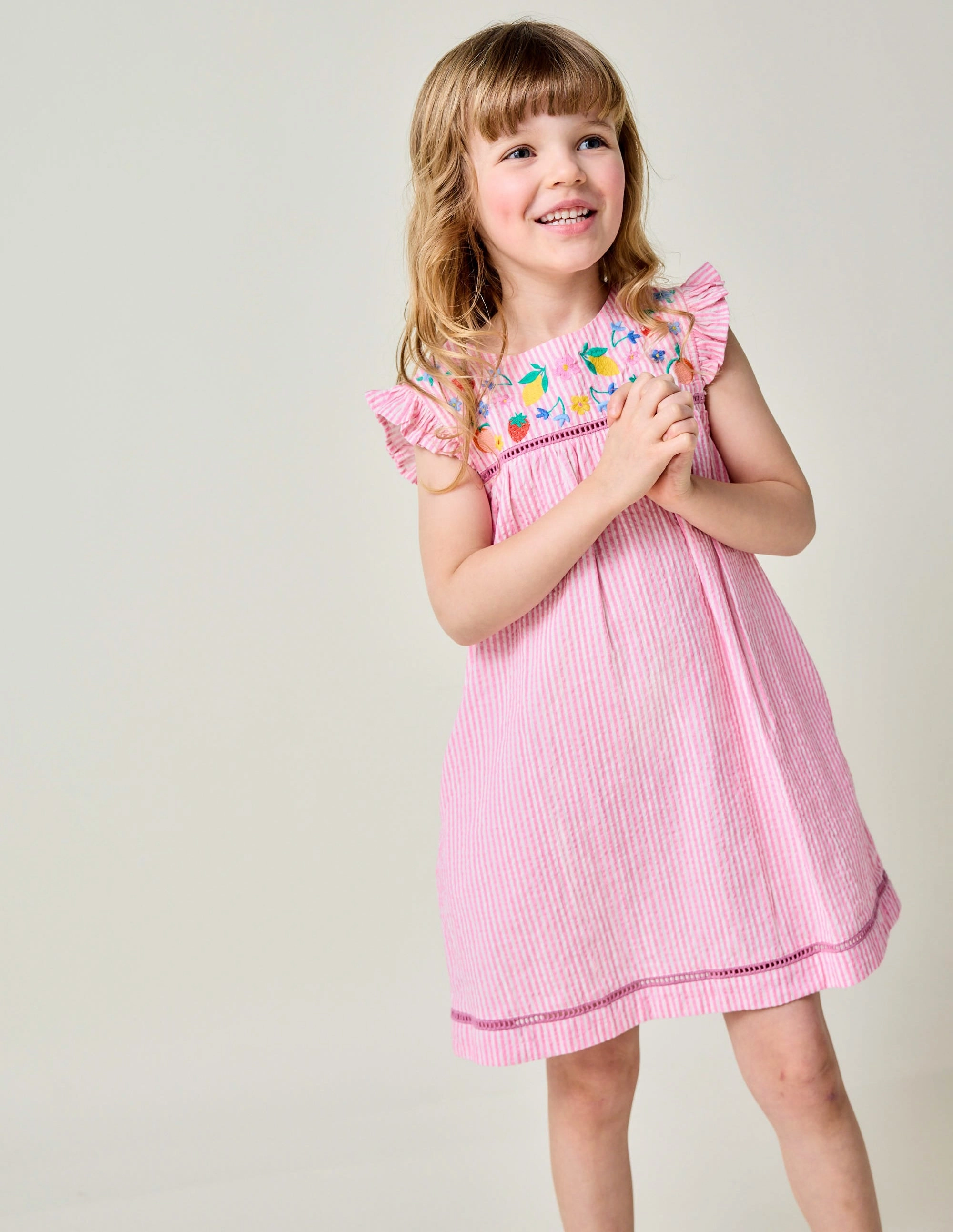 Celia Woven Holiday Dress-Pink Stripe Fruit City Flow Perfect Layering