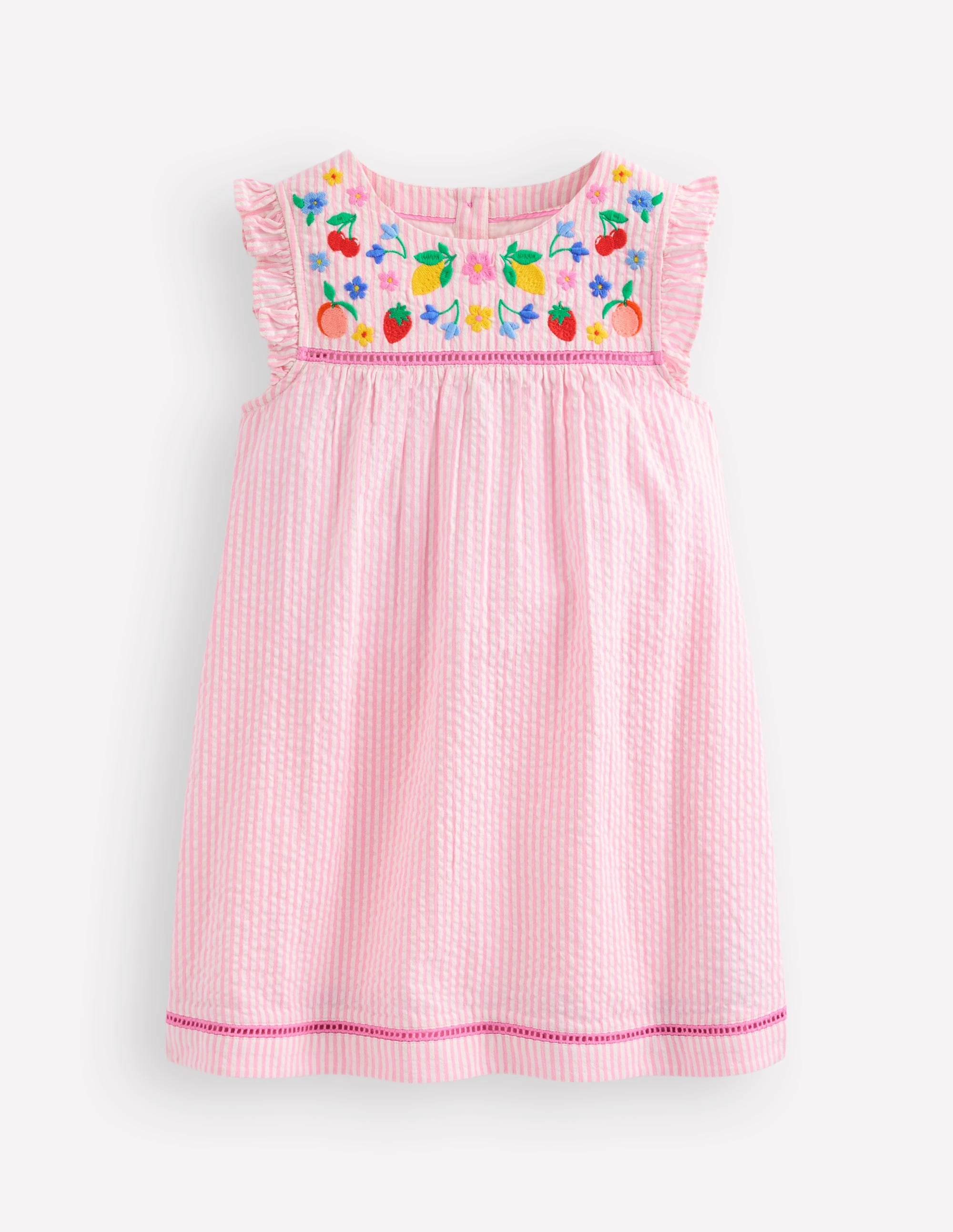 Tall Girl Celia Woven Holiday Dress-Pink Stripe Fruit