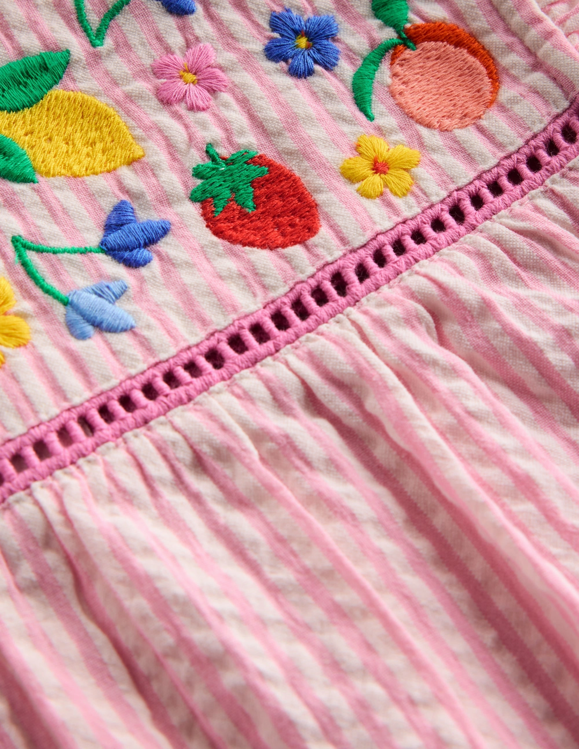 Grace Vibe Celia Woven Holiday Dress-Pink Stripe Fruit