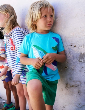 Cozy Essentials Breathable mesh lining Chain Stitch T-Shirt-Caribbean Blue Whale