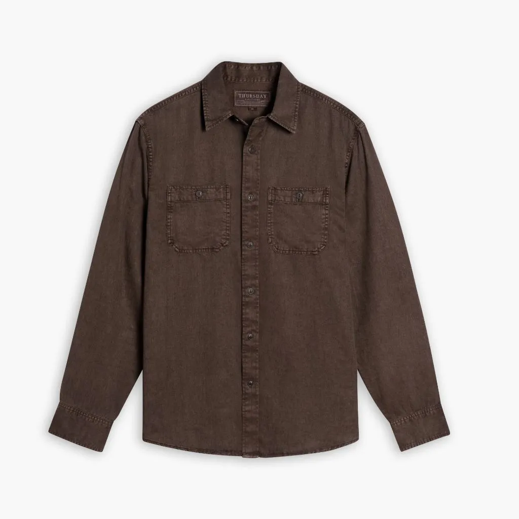 Chambray Workshirt | Brown Double Needle Hemming