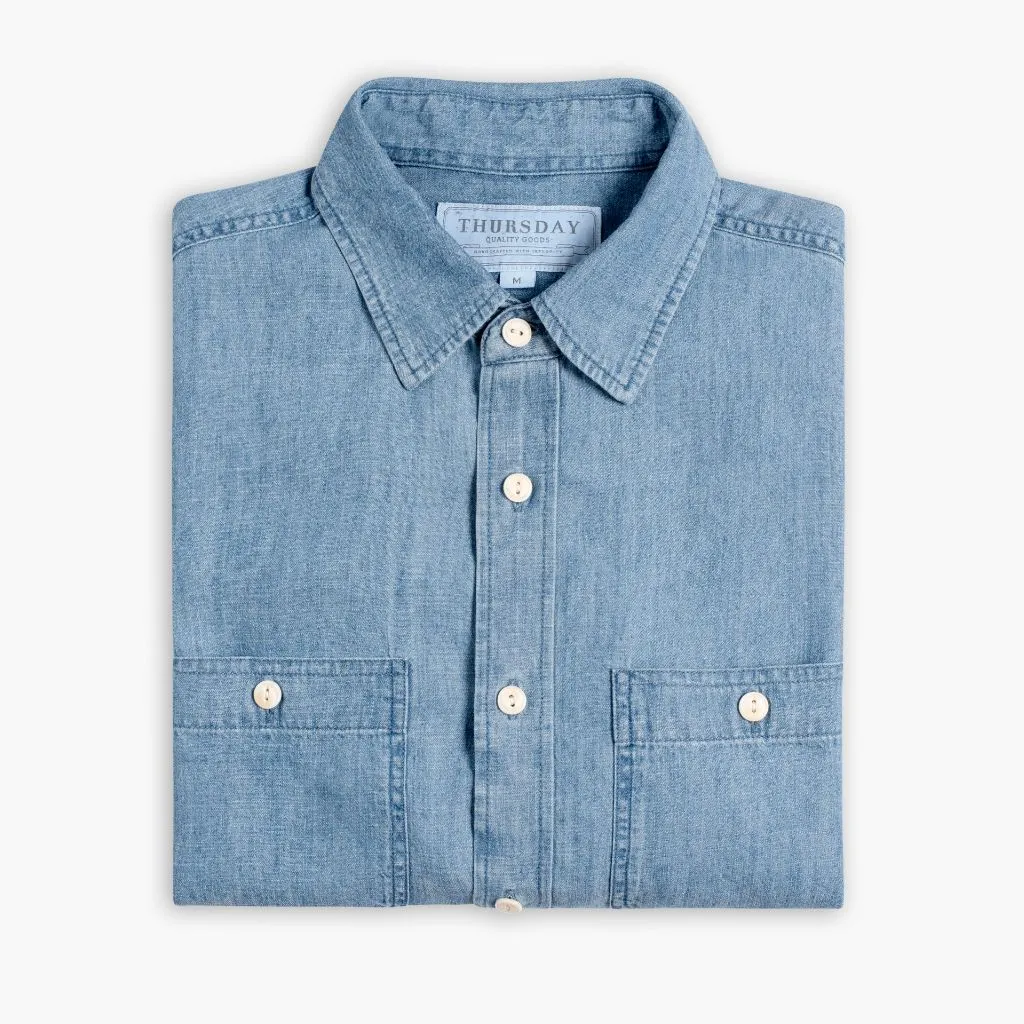 Spring Trend Non Restrictive Armhole Chambray Workshirt | Vintage Indigo
