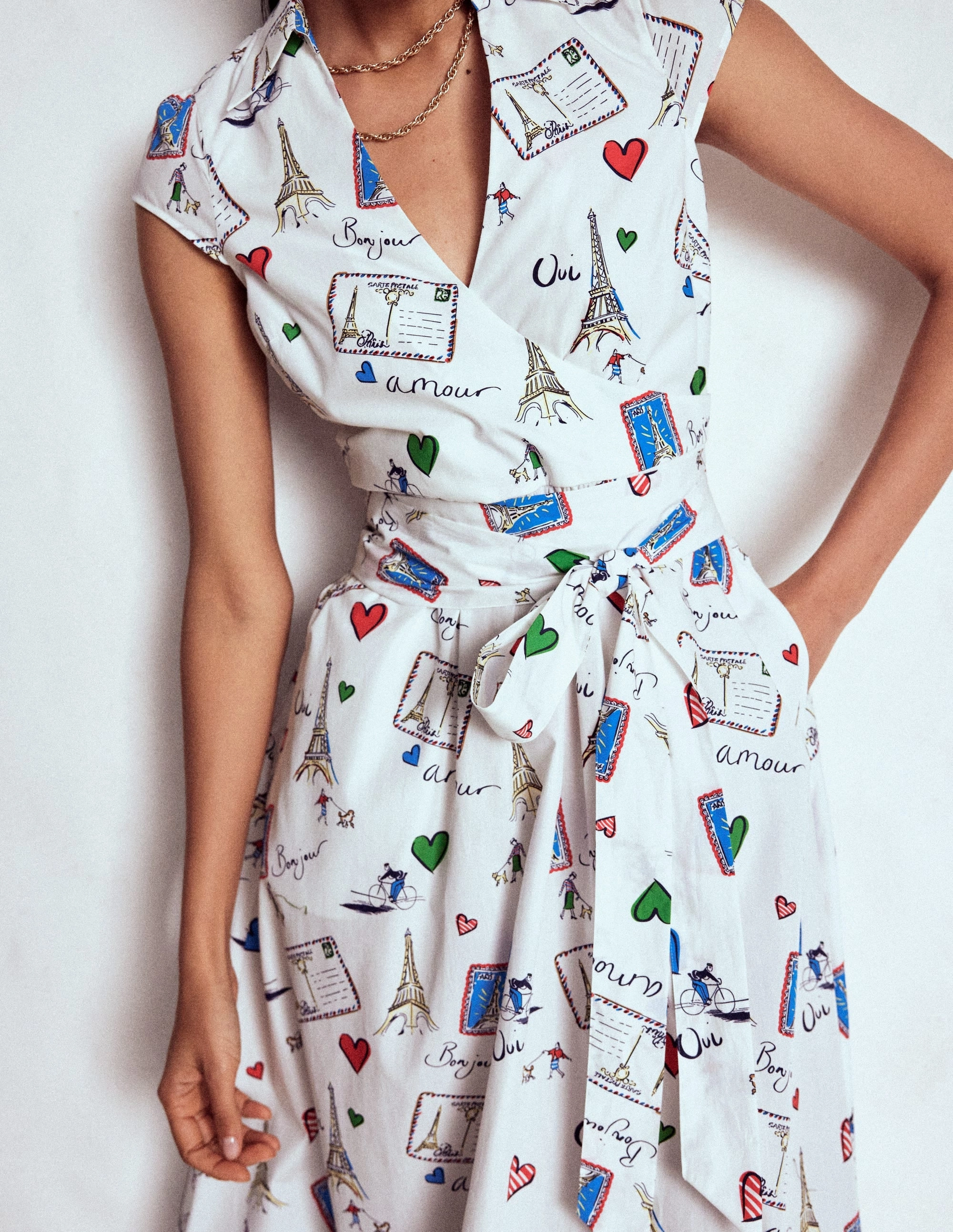 Formal Style Versatile Piece Julia Cotton Wrap Midi Dress-Ivory, Postcard From Paris