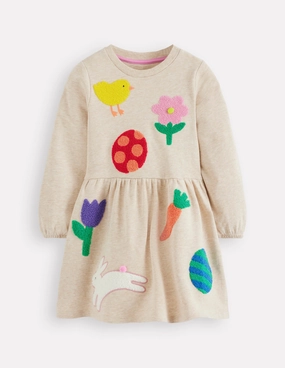 Chic Rhythm Boucle Appliqu?? Sweat Dress-Oatmeal Marl Easter Patches