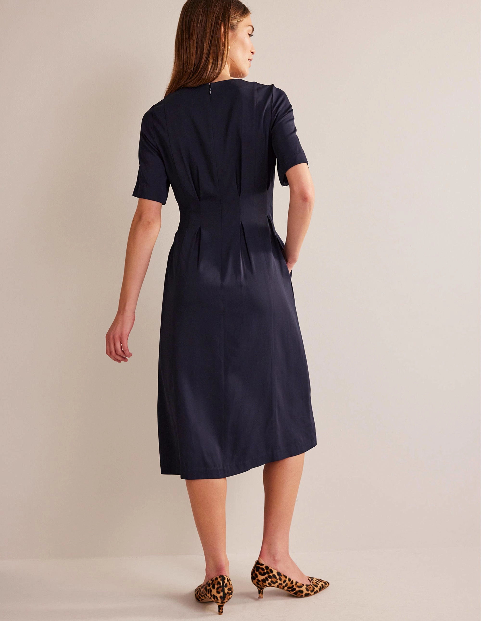 Pleated Midi Dress-Navy Sophisticated Layers