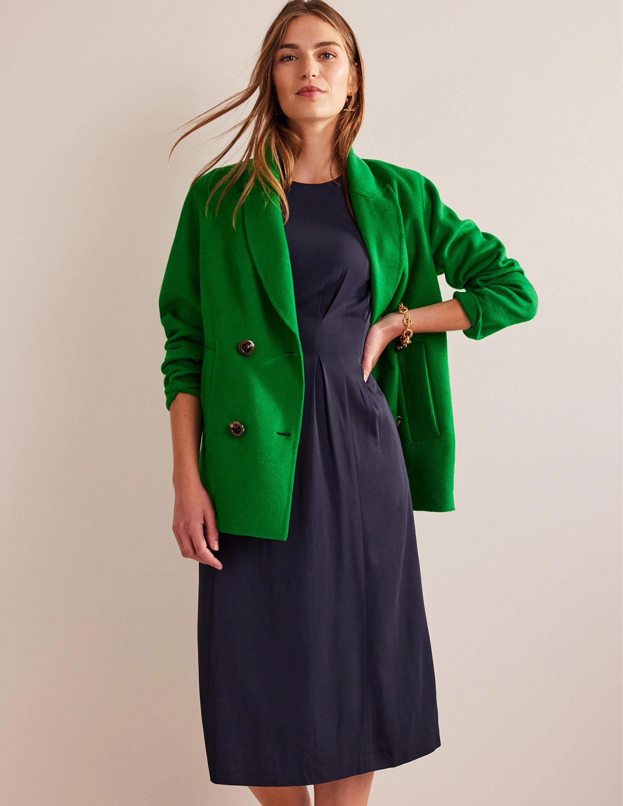 Light Silhouette Formal Occasion Pleated Midi Dress-Navy