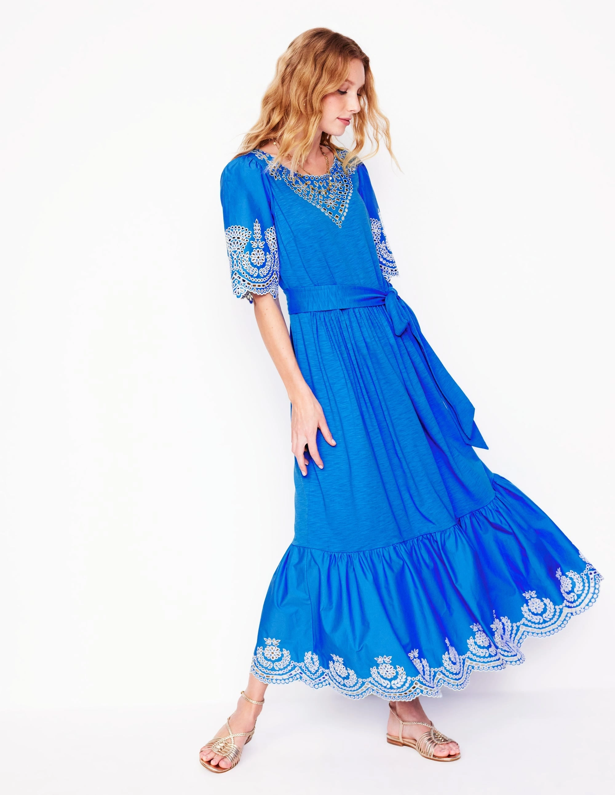Classic Layering Isabel Broderie Mix maxi Dress-Cerulean Blue