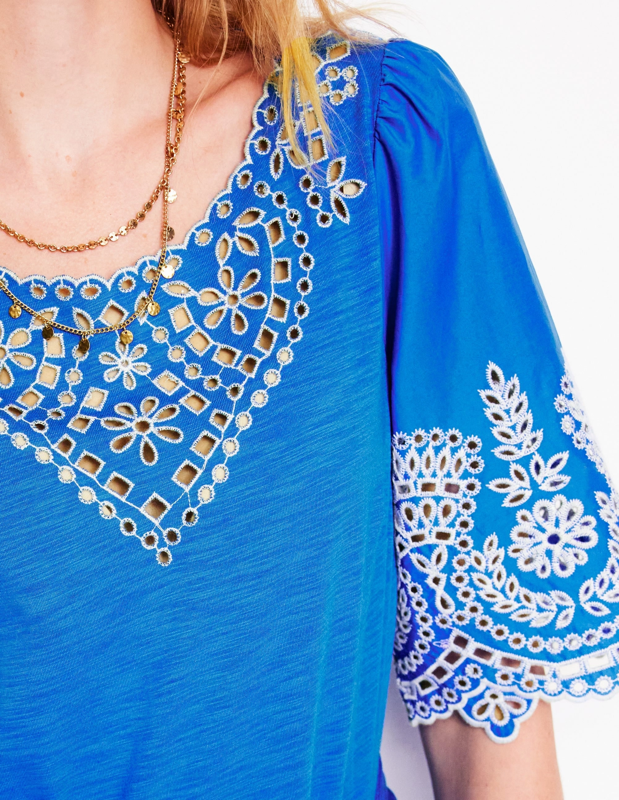 Isabel Broderie Mix maxi Dress-Cerulean Blue Romantic Soft