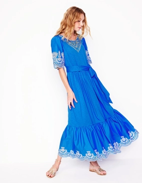 Classic Layering Isabel Broderie Mix maxi Dress-Cerulean Blue