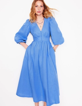 Beauty Zone Pleated design Lola Blouson Maxi Dress-Ocean Blue