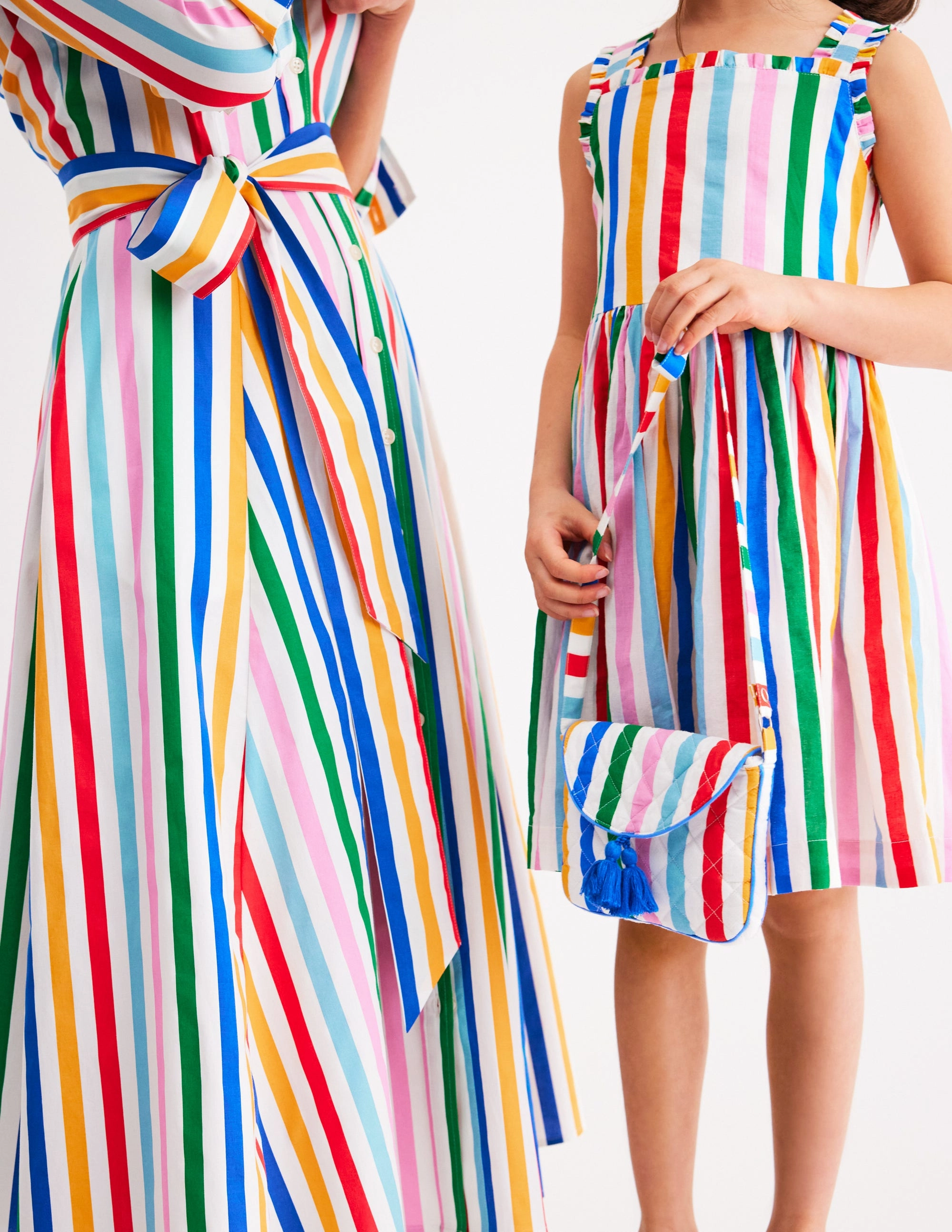Luna Frill Strap Woven Dress-Multi Rainbow Stripe Light Silhouette Evening Event