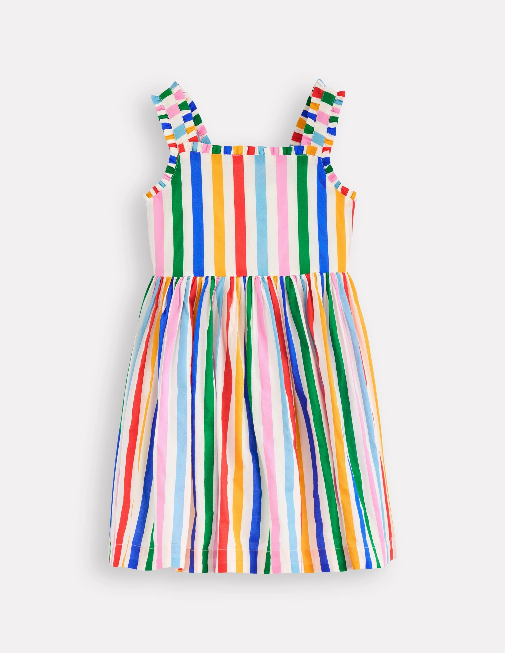 Sporty Look Minimalist Fit Luna Frill Strap Woven Dress-Multi Rainbow Stripe