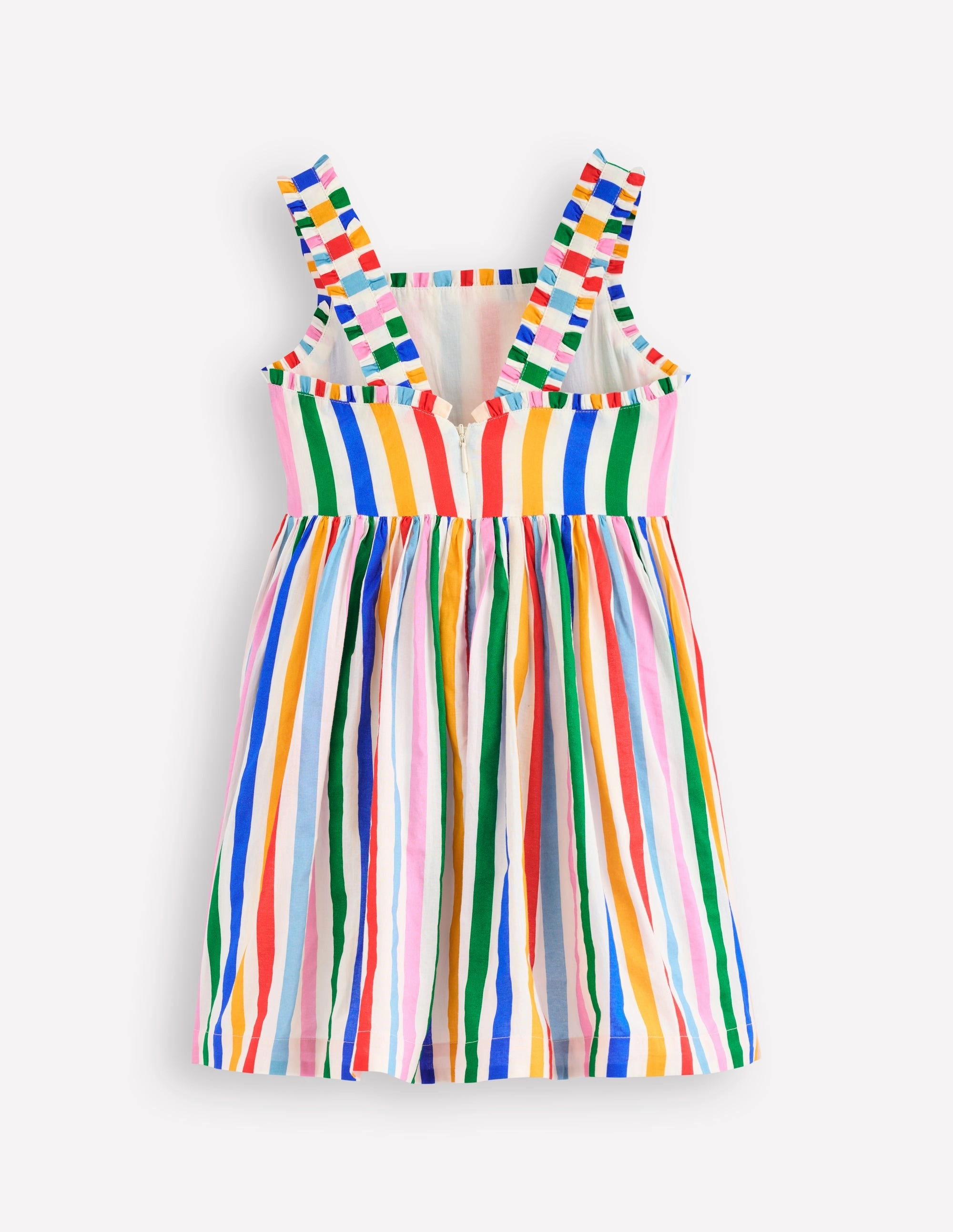 Luna Frill Strap Woven Dress-Multi Rainbow Stripe Blush Shade