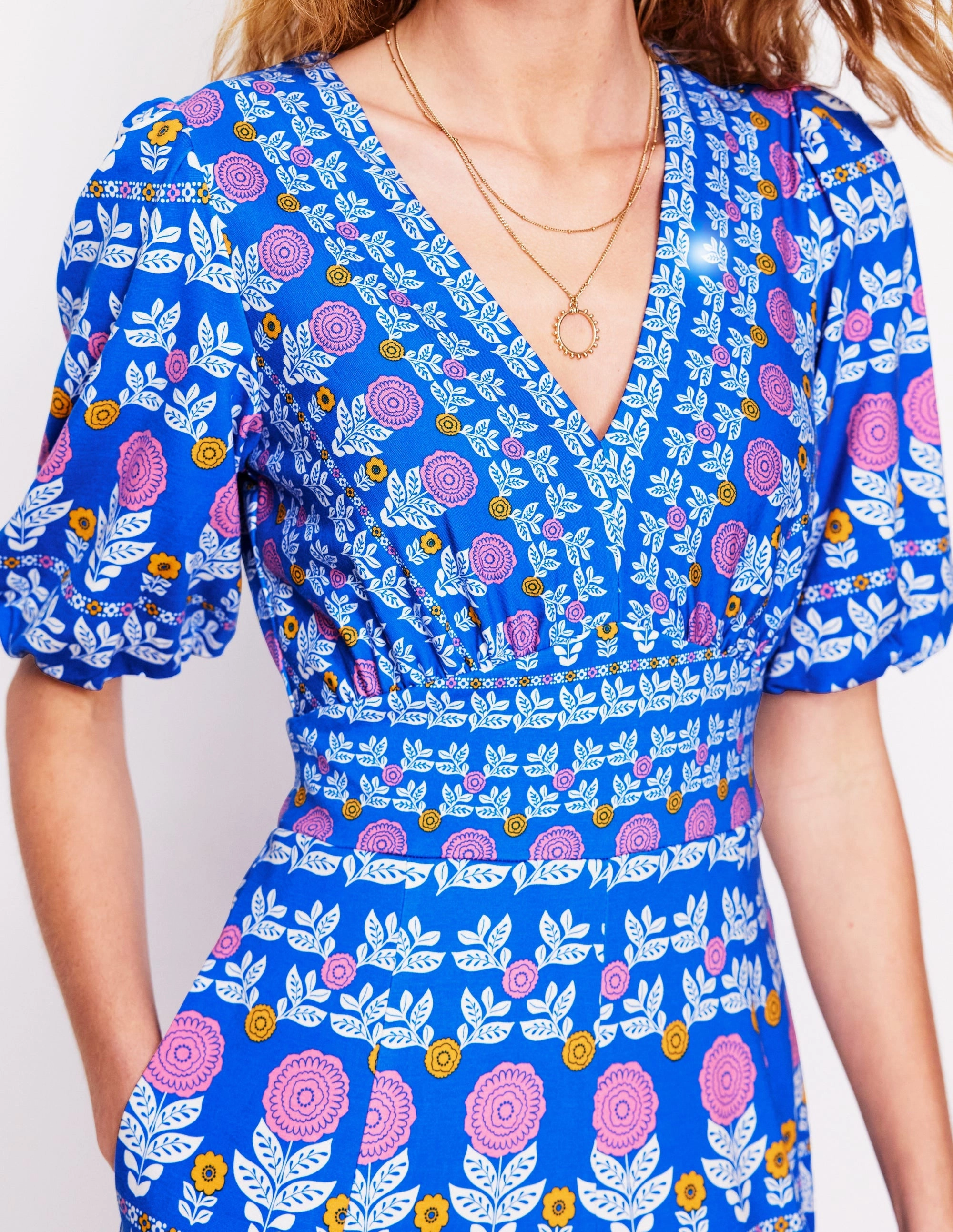 Ponte Puff Sleeve Tea Dress-Gallery Blue, Dahlia Garden Stylish and Simple