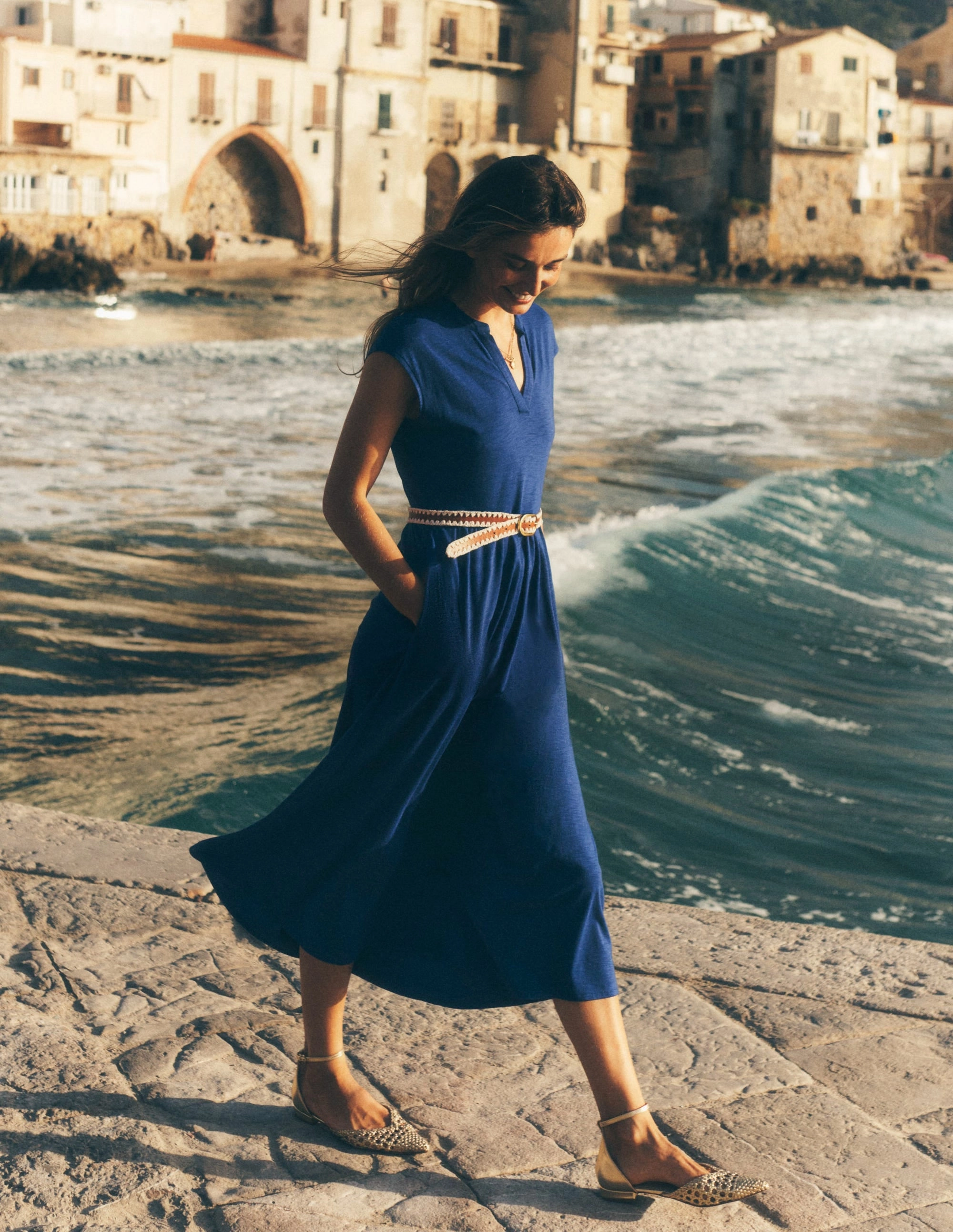 Chloe Jersey Midi Dress-Starboard Blue Fit Vibe Care-Instructions-Included