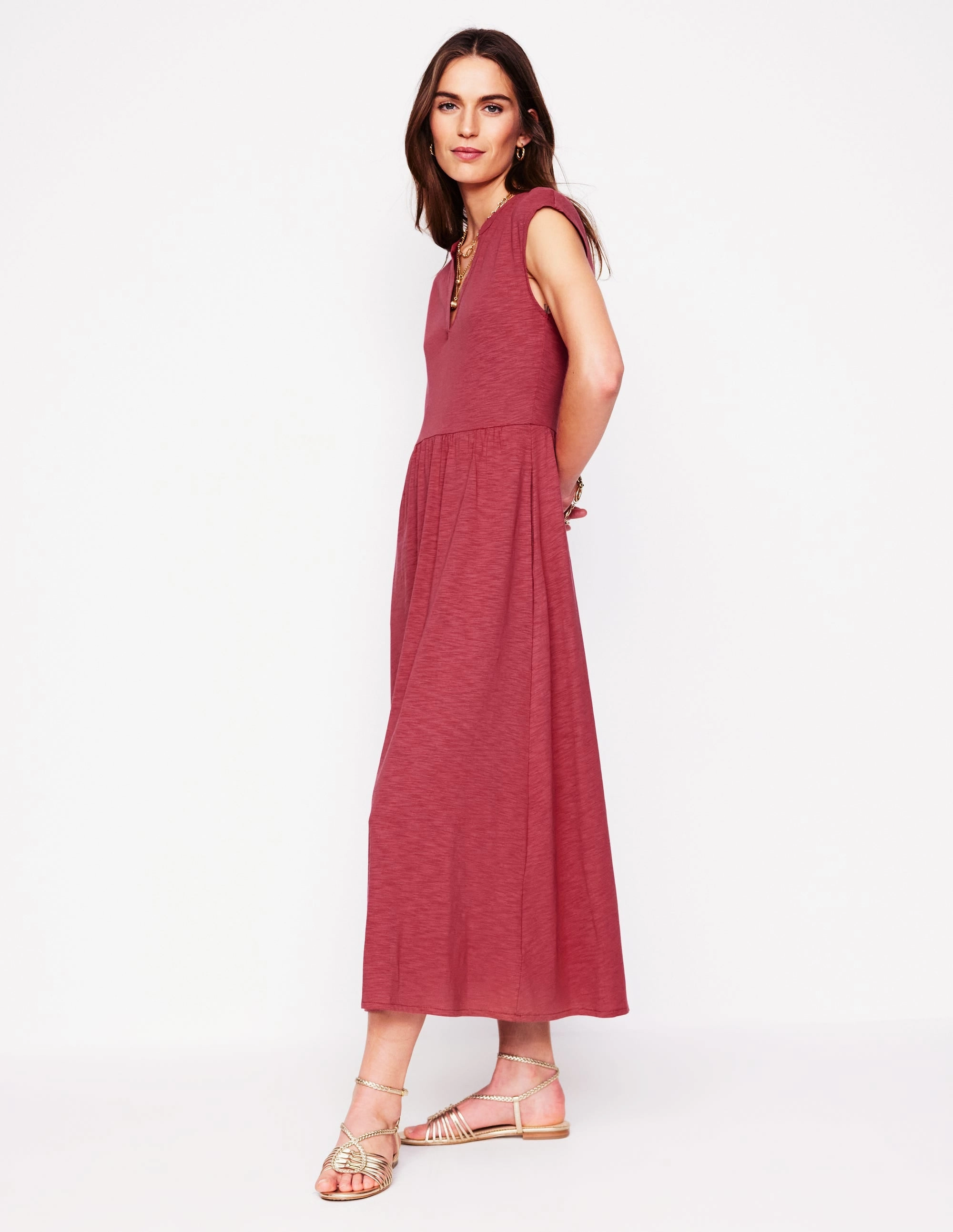 Chloe Jersey Midi Dress-Terracotta Red Versatile-Style