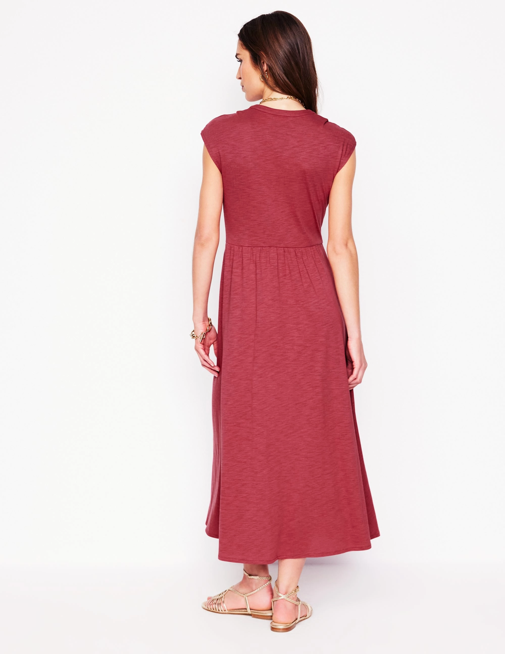 Chloe Jersey Midi Dress-Terracotta Red Sheer Element