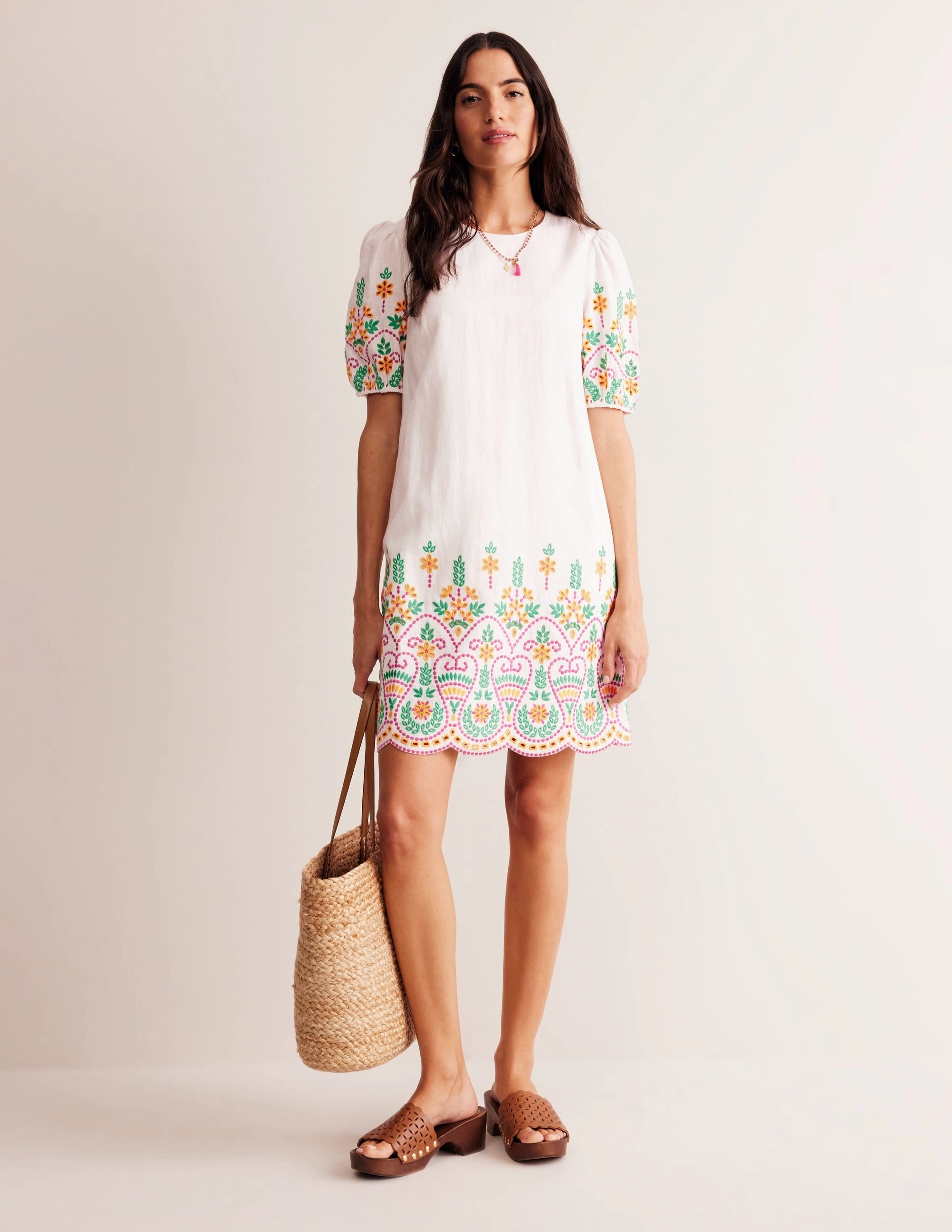 Pure Look Broderie Linen Shift Dress-White