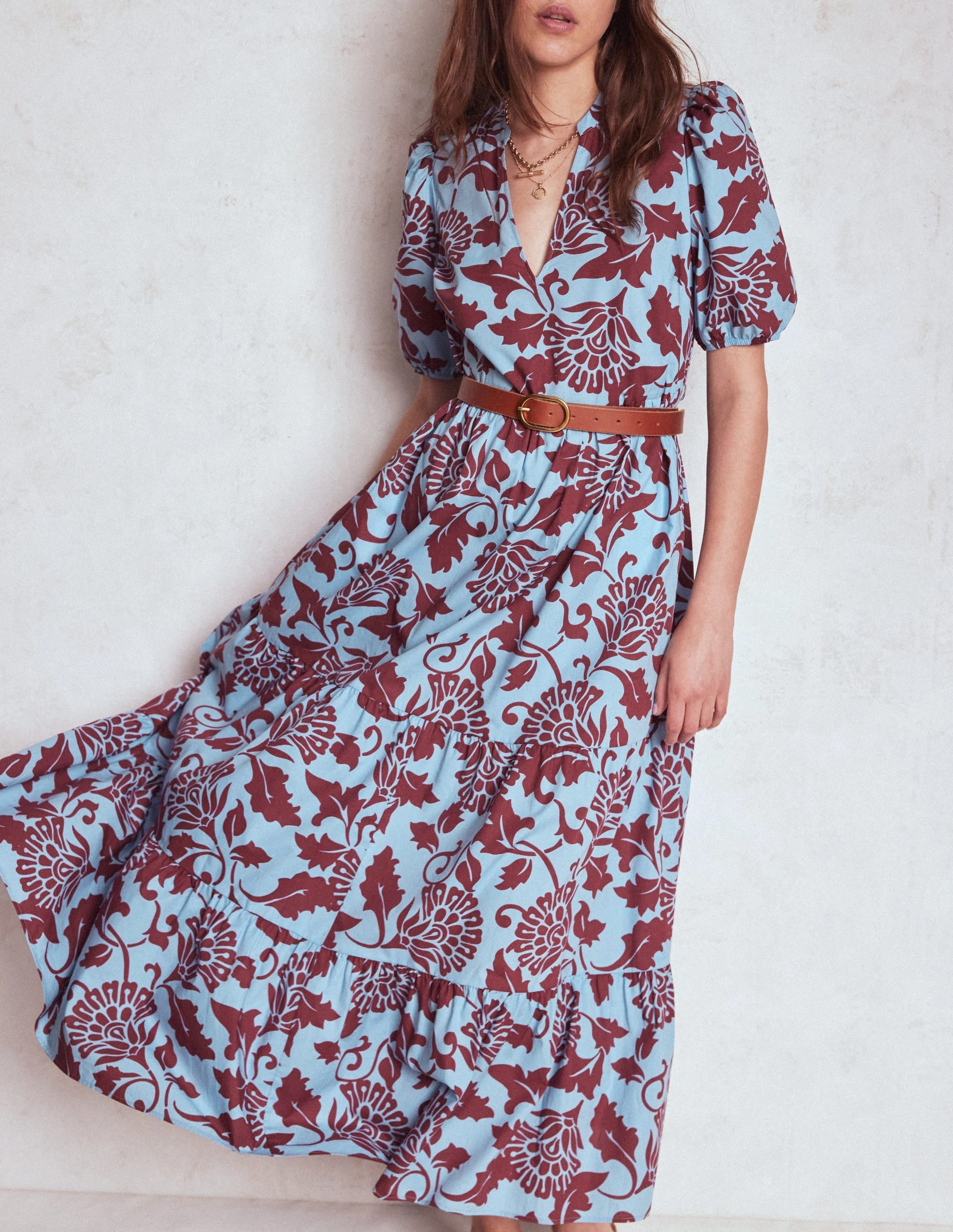 Christabel Cotton Midi Dress-Glacier Blue, Ornate Vine Lace-Edge