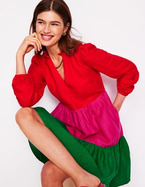 Sheer-Overlay Flattering Wearable Esme Linen Mini Dress-Colourblock