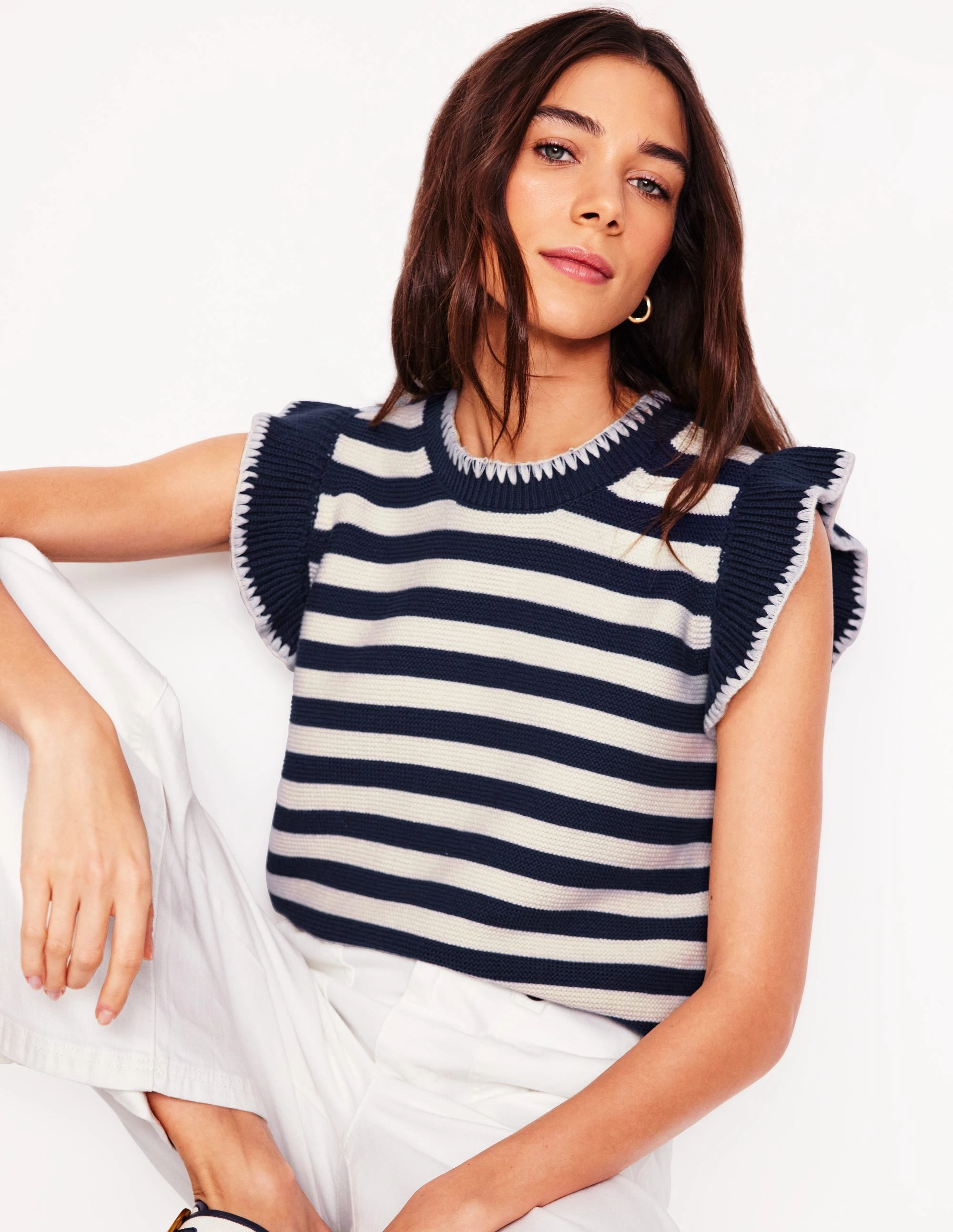 Lena Stitch Detail Tank-Navy and Ivory Stripe Soft Material Reinforced Shoulder Seams