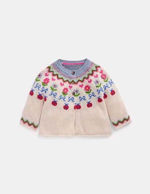 Temperature control Edie Fair Isle Cardigan-Ecru Marl Flowers