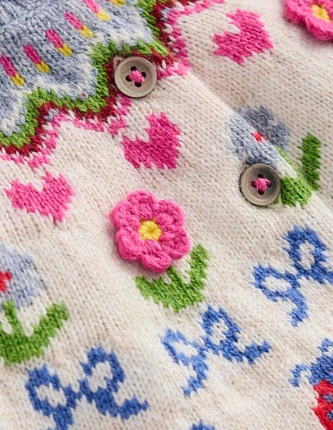 Relaxed Cut Day To Day Edie Fair Isle Cardigan-Ecru Marl Flowers