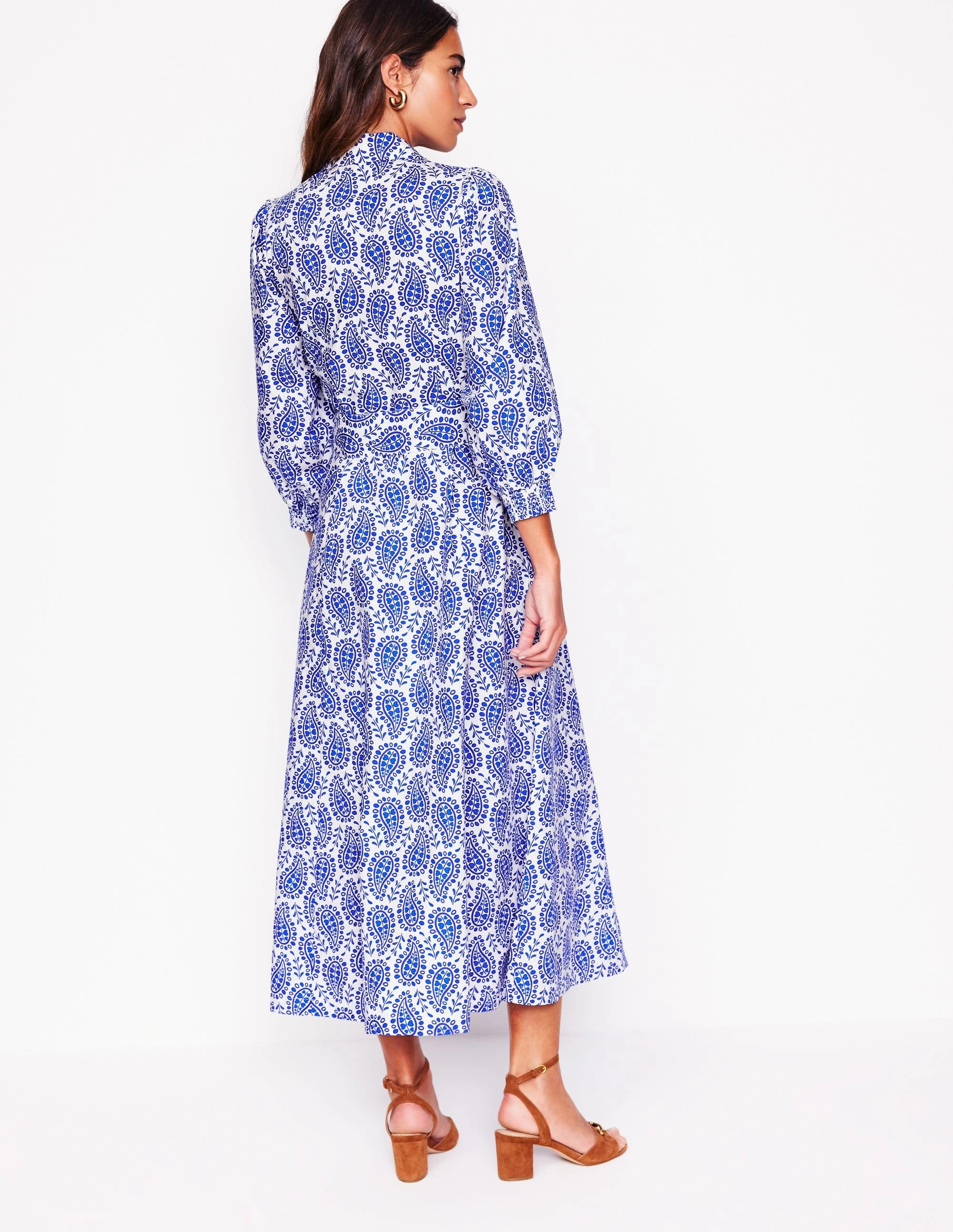 Shiny-Lining Clara Cotton Shirt Dress-Bright Blue, Paisley Heart