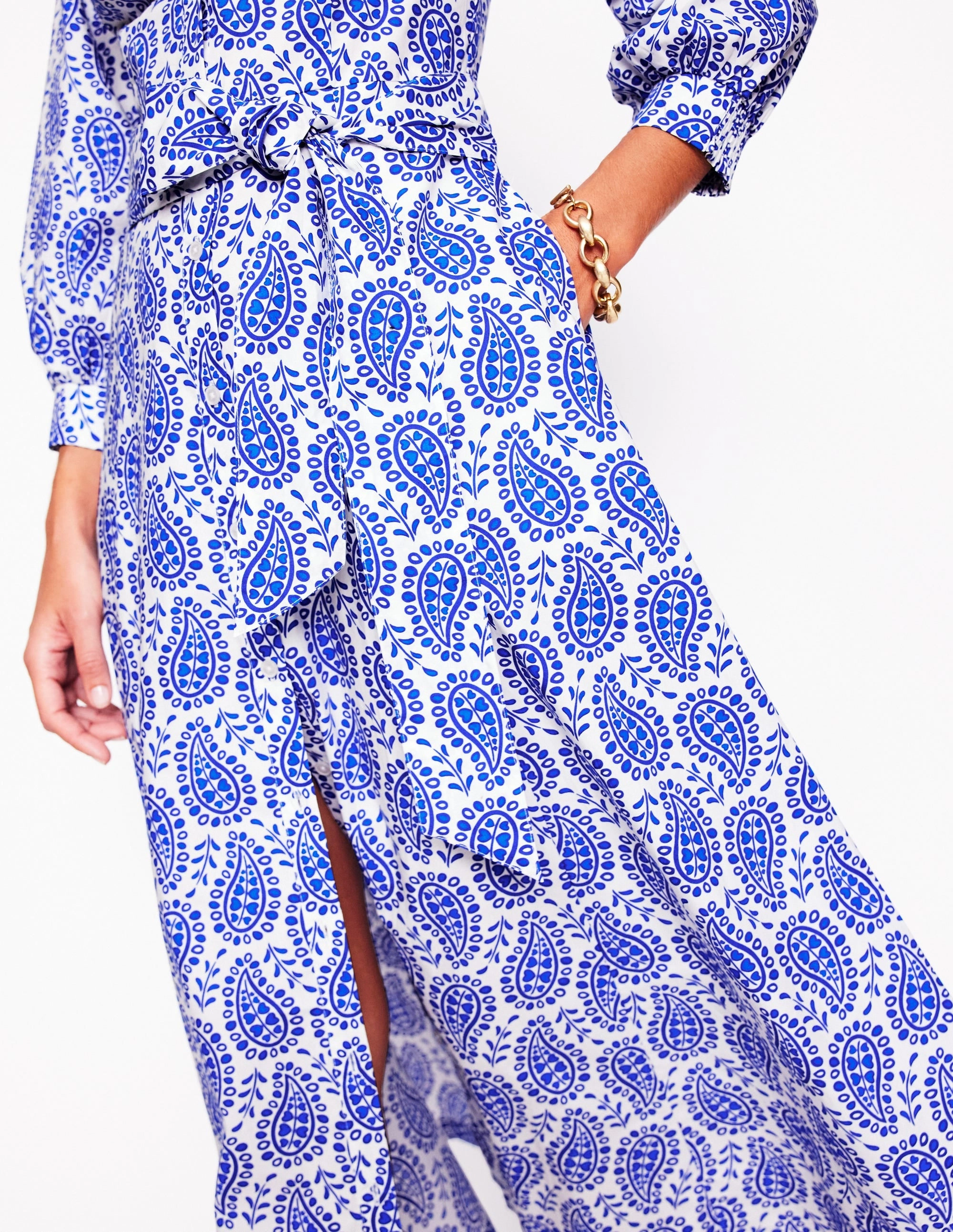 Trendy Cut Contemporary Design Clara Cotton Shirt Dress-Bright Blue, Paisley Heart