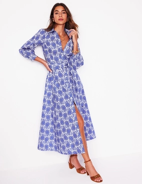 Bright Appeal Clara Cotton Shirt Dress-Bright Blue, Paisley Heart
