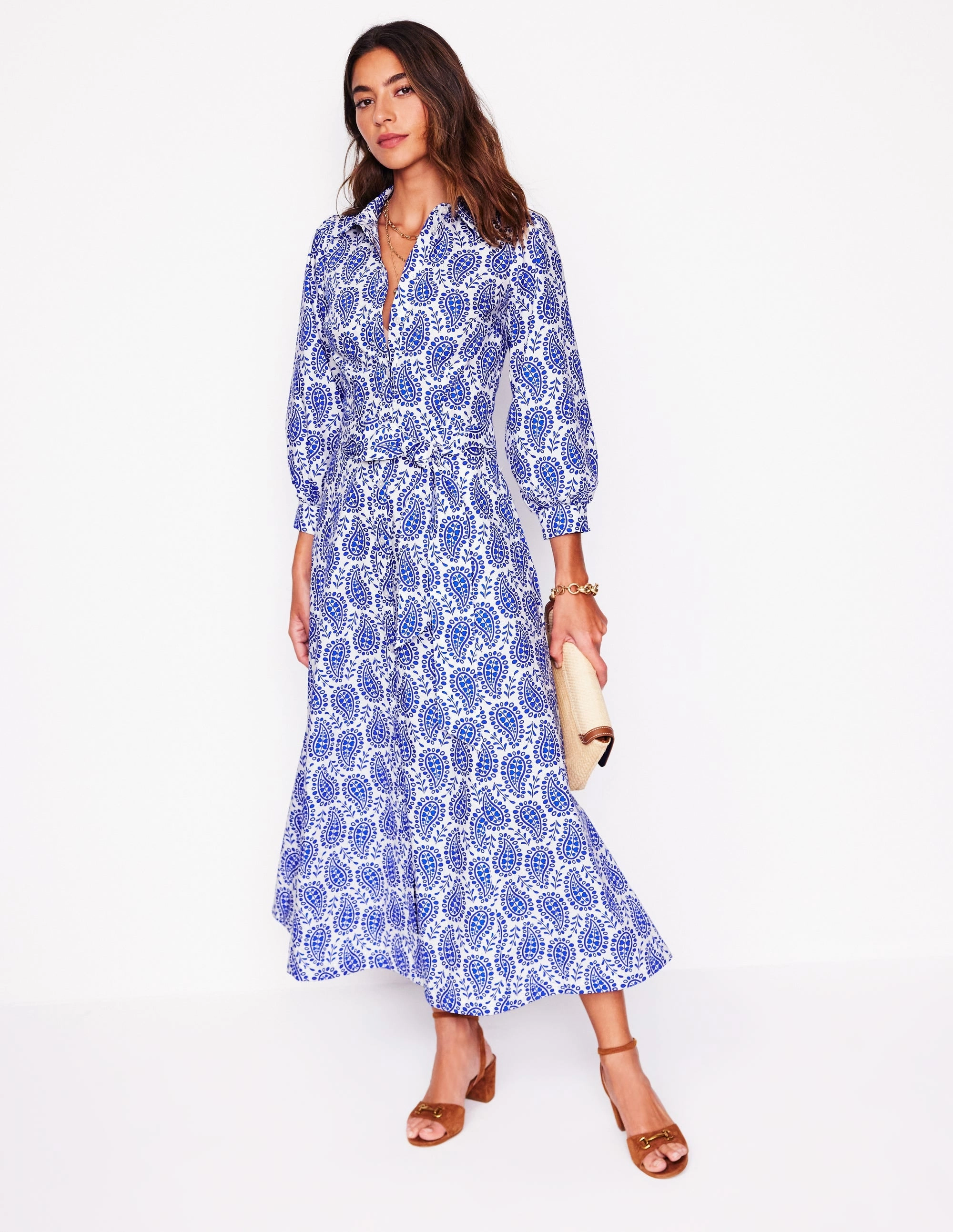 Urban Aesthetic Trend Glow Clara Cotton Shirt Dress-Bright Blue, Paisley Heart