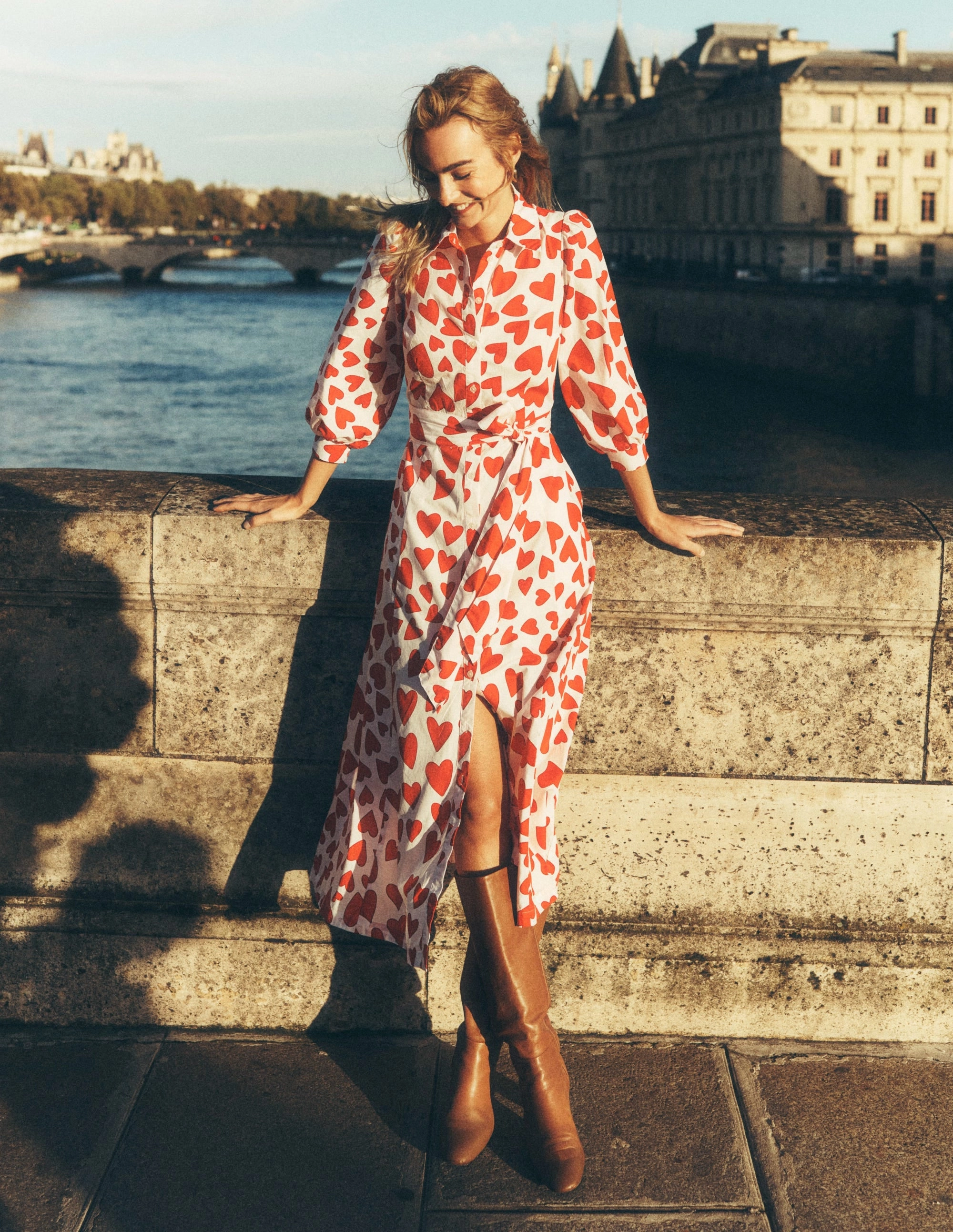 Clara Cotton Shirt Dress-Ivory, Heart Cluster AdjustableStraps Quick Outfit