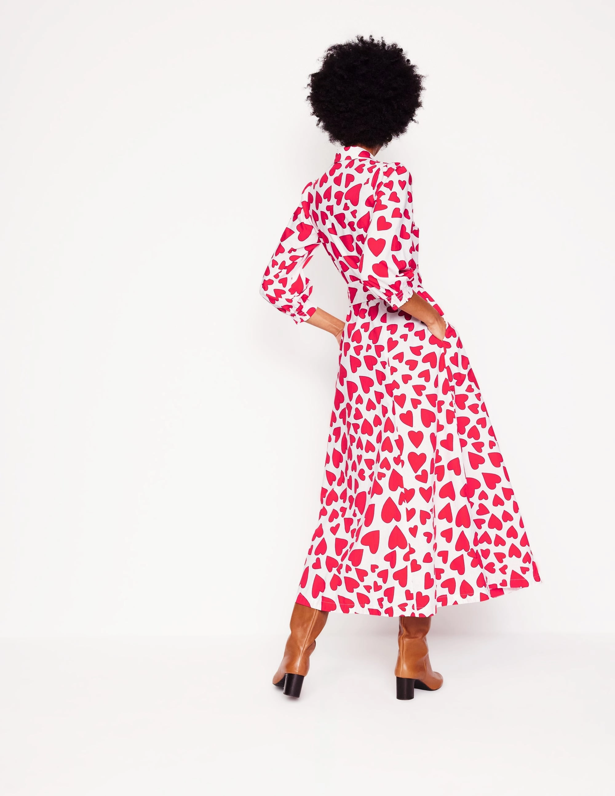 Relaxed Look Clara Cotton Shirt Dress-Ivory, Heart Cluster