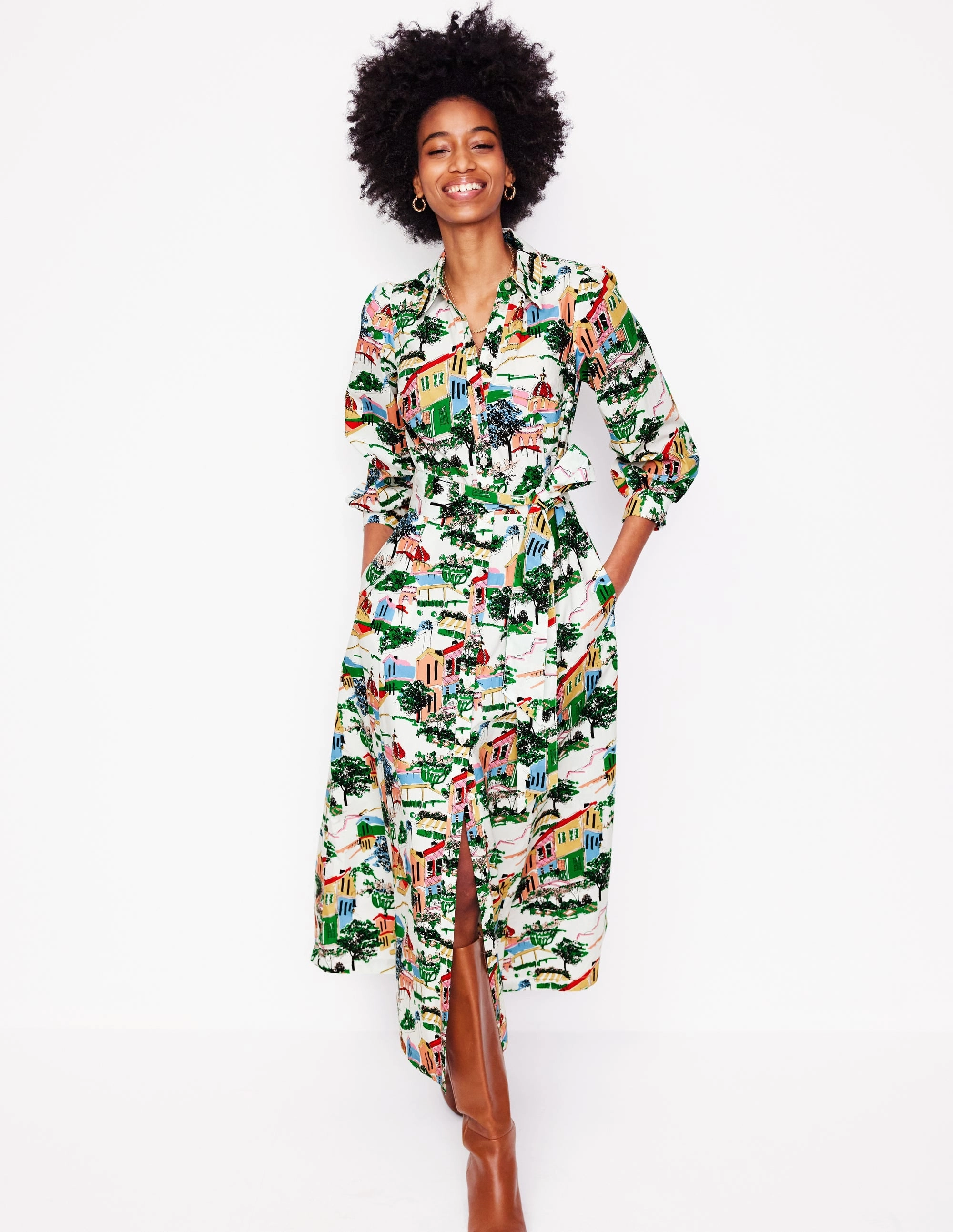 Clara Cotton Shirt Dress-Multi, Painted Village Smart Silhouette