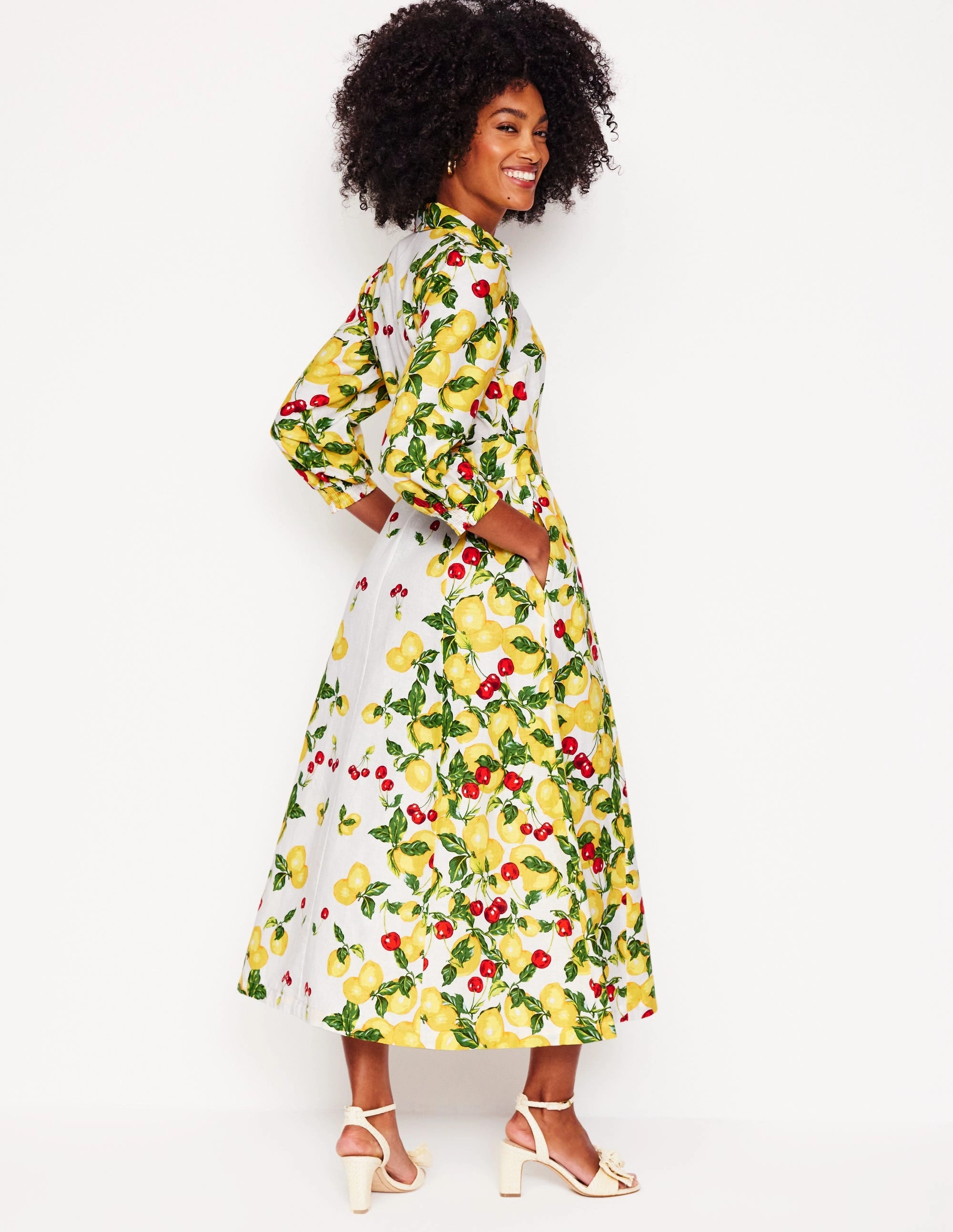 Clara Linen Blend Shirt Dress-Ivory, Cherries and Lemons Outfit Core Daily Favorite