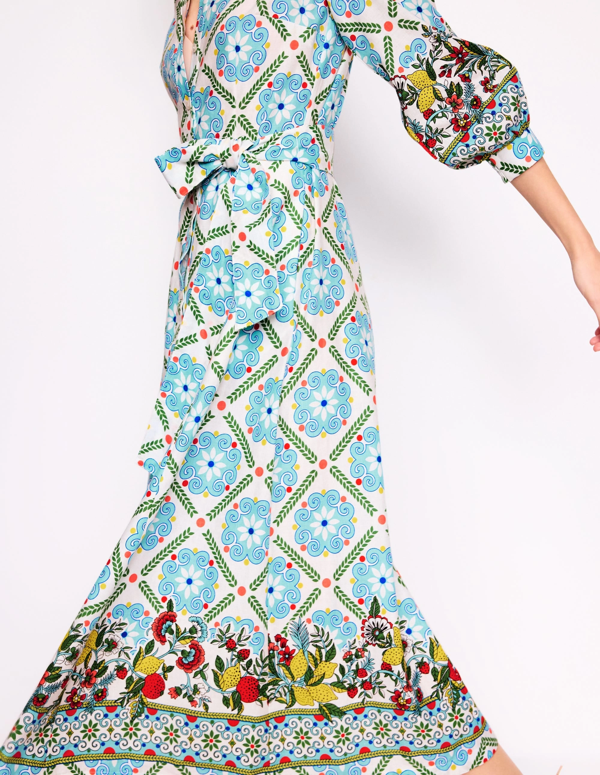 Clara Linen Blend Shirt Dress-Multi, Citrus Vine Tile Classic Move